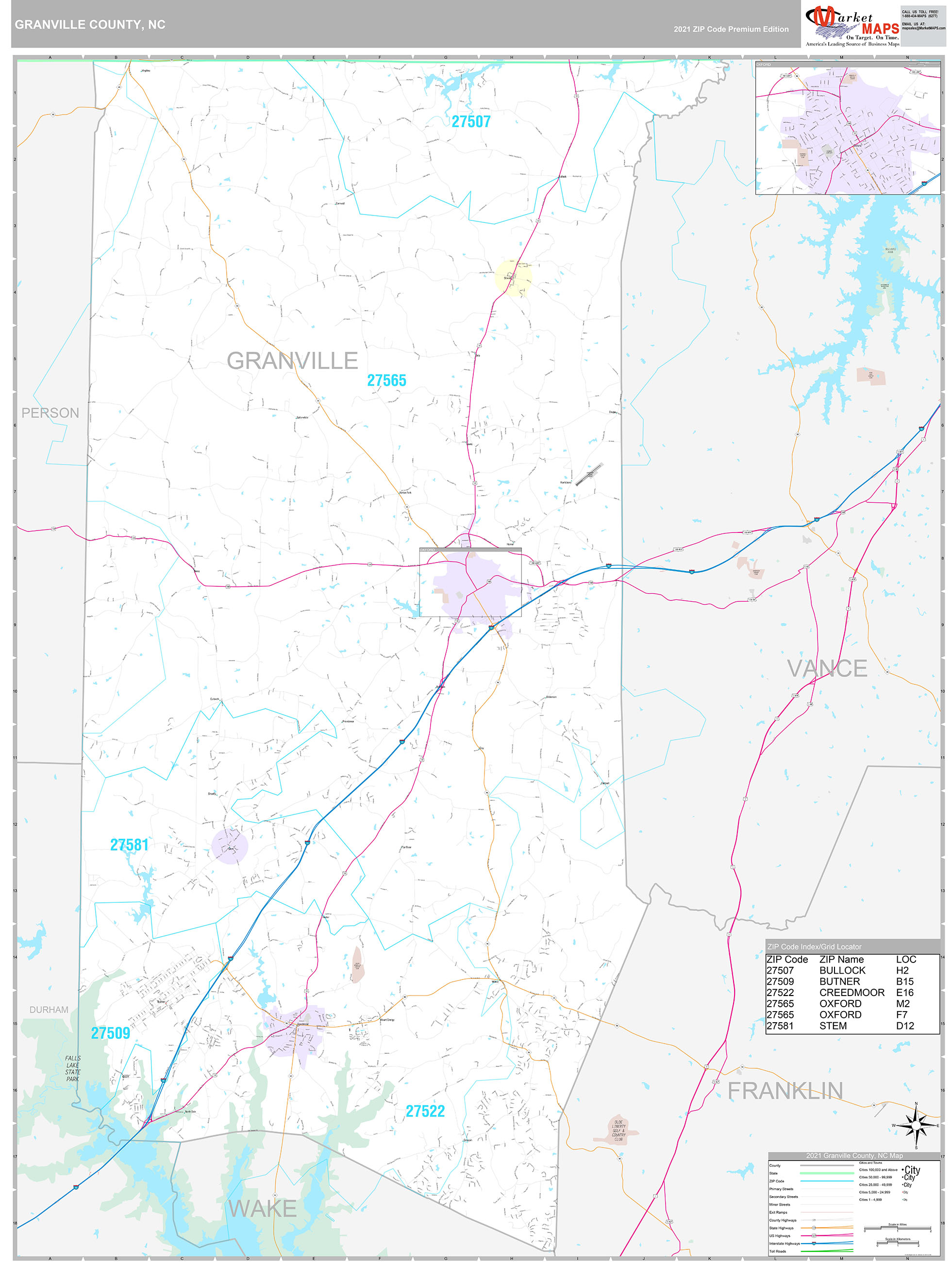 Granville County, NC Wall Map Premium Style by MarketMAPS