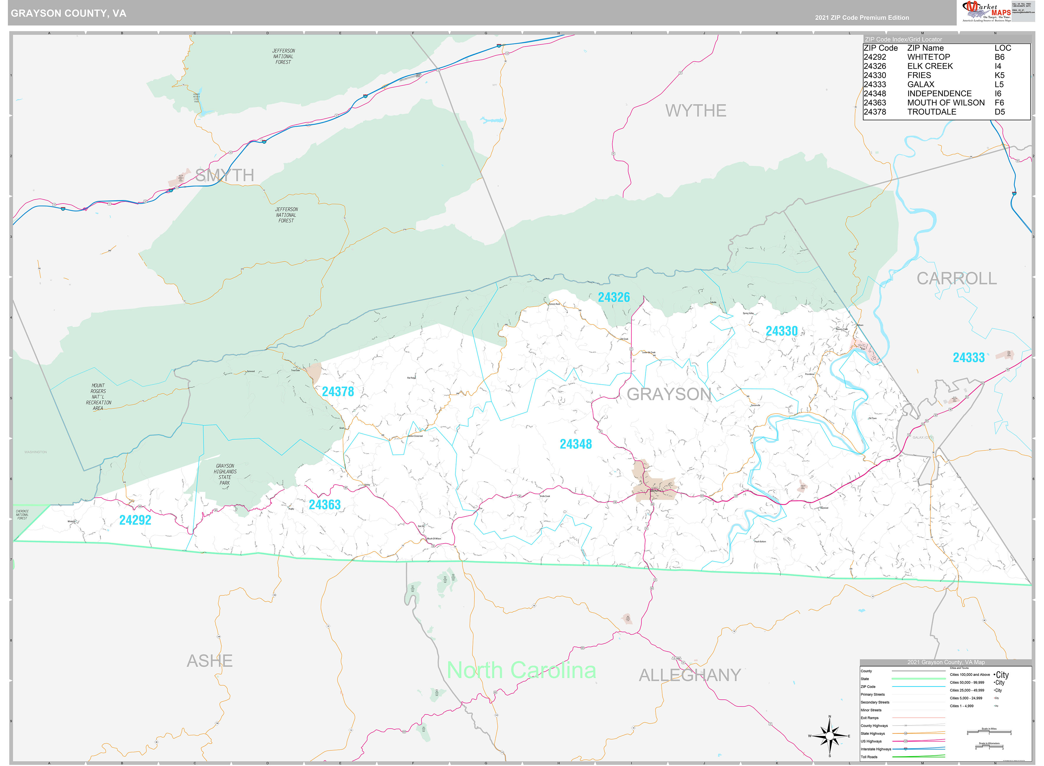 Grayson County Va Wall Map Premium Style By Marketmaps Mapsales 0645