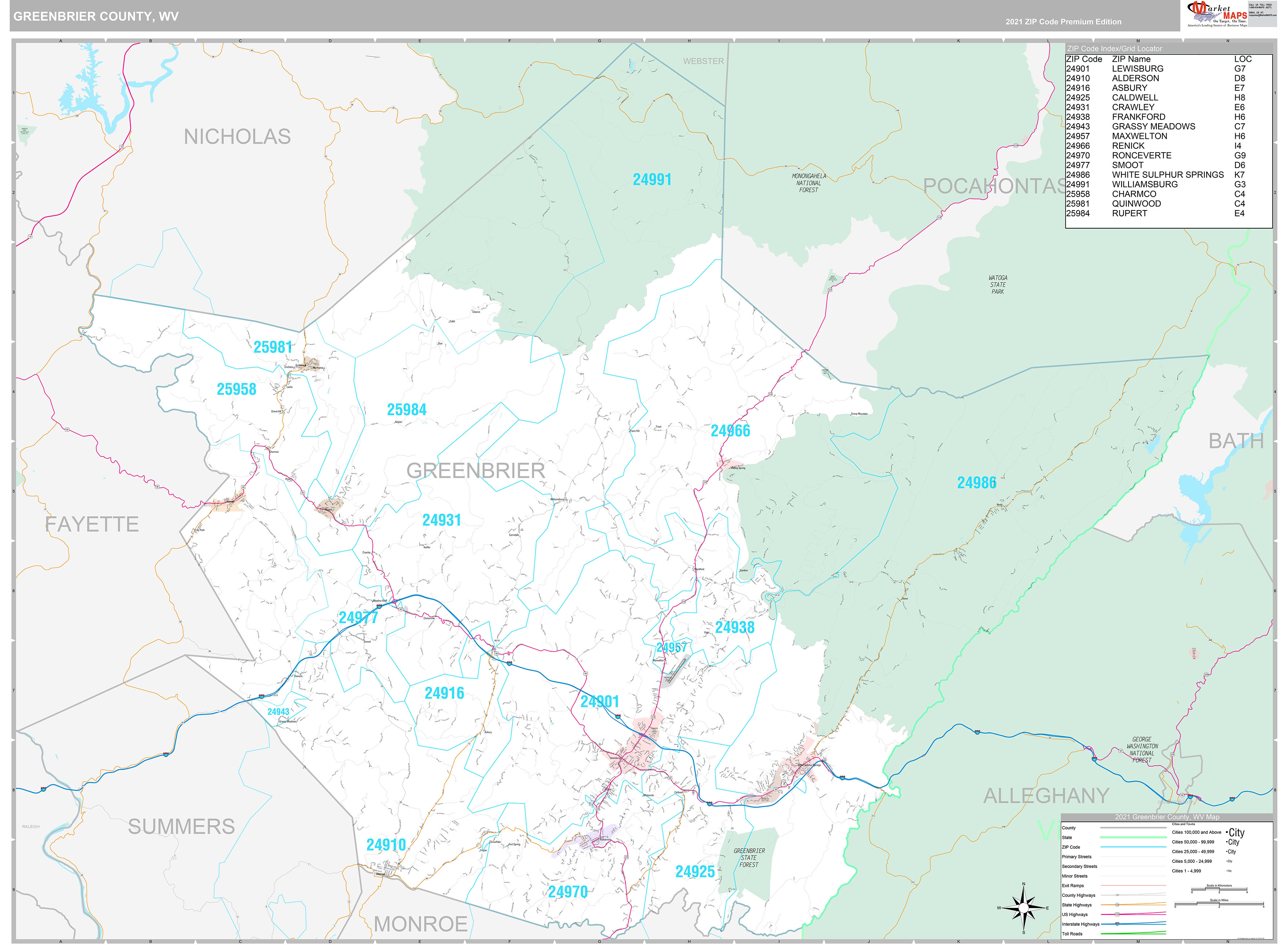 Greenbrier County, Wv Wall Map Premium Style By Marketmaps