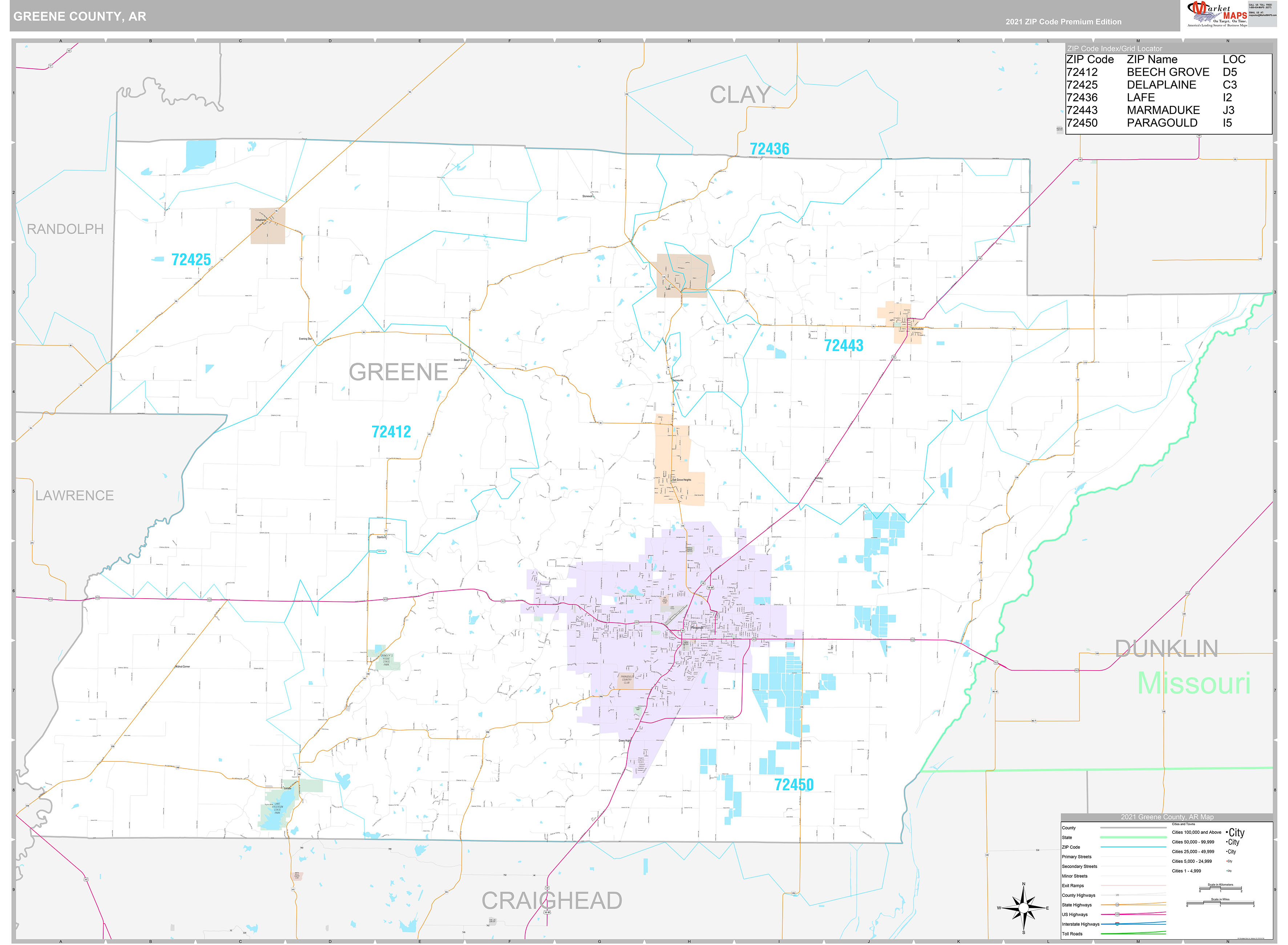 Greene County, AR Wall Map Premium Style by MarketMAPS