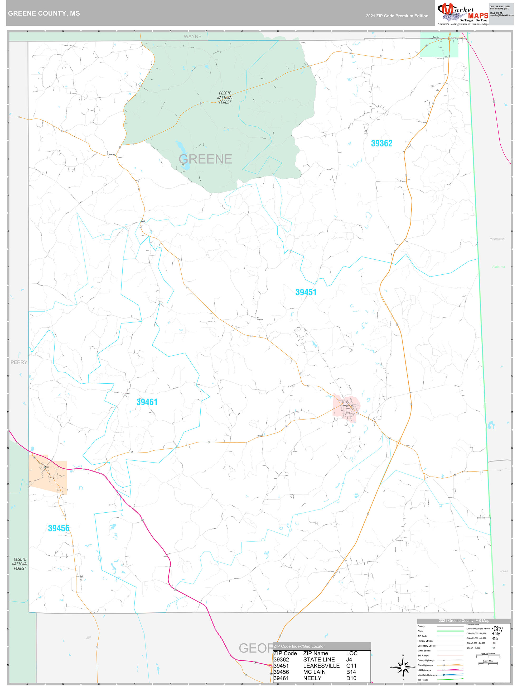 Greene County, MS Wall Map Premium Style by MarketMAPS