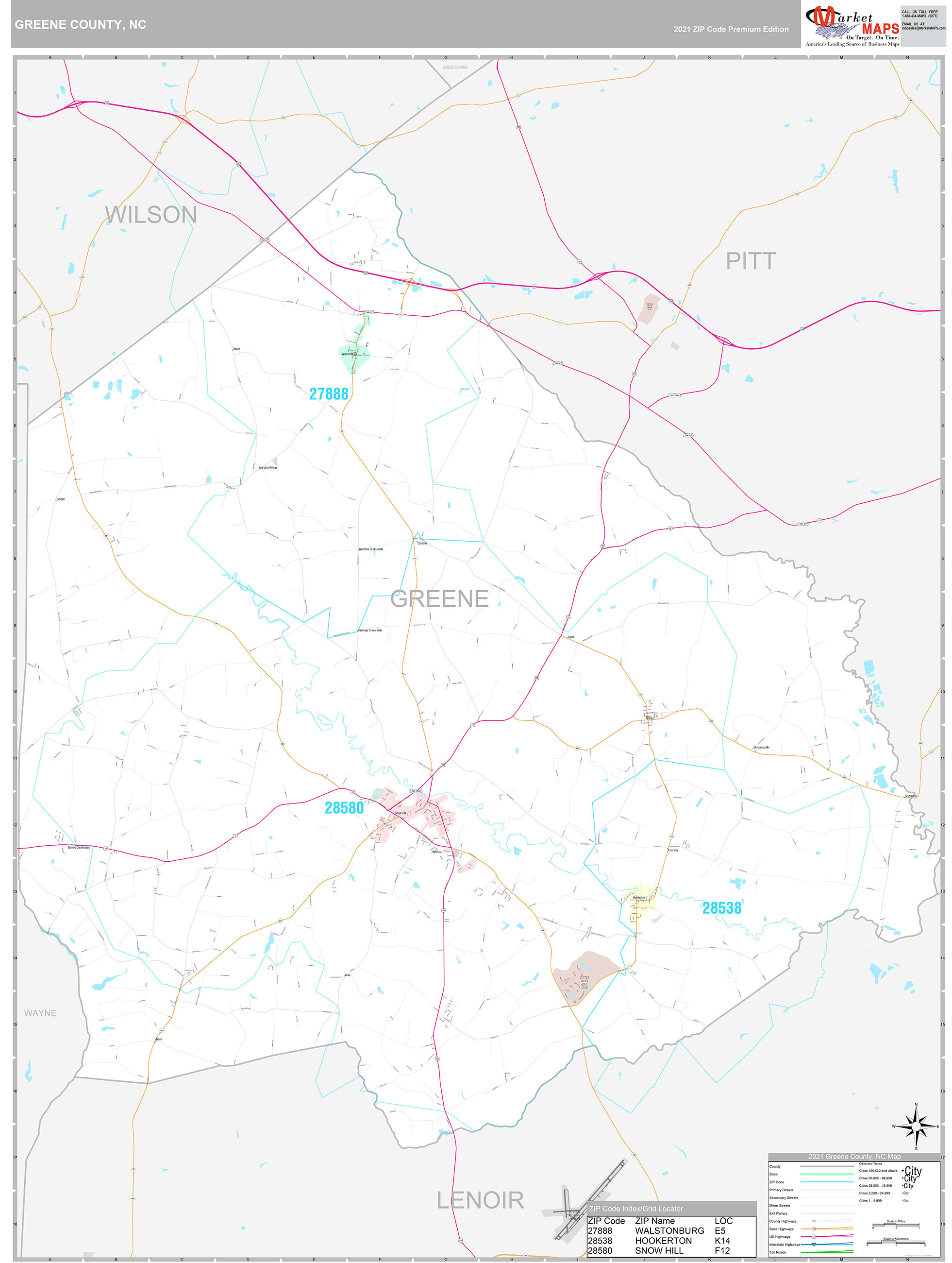 Greene County, NC Wall Map Premium Style By MarketMAPS - MapSales