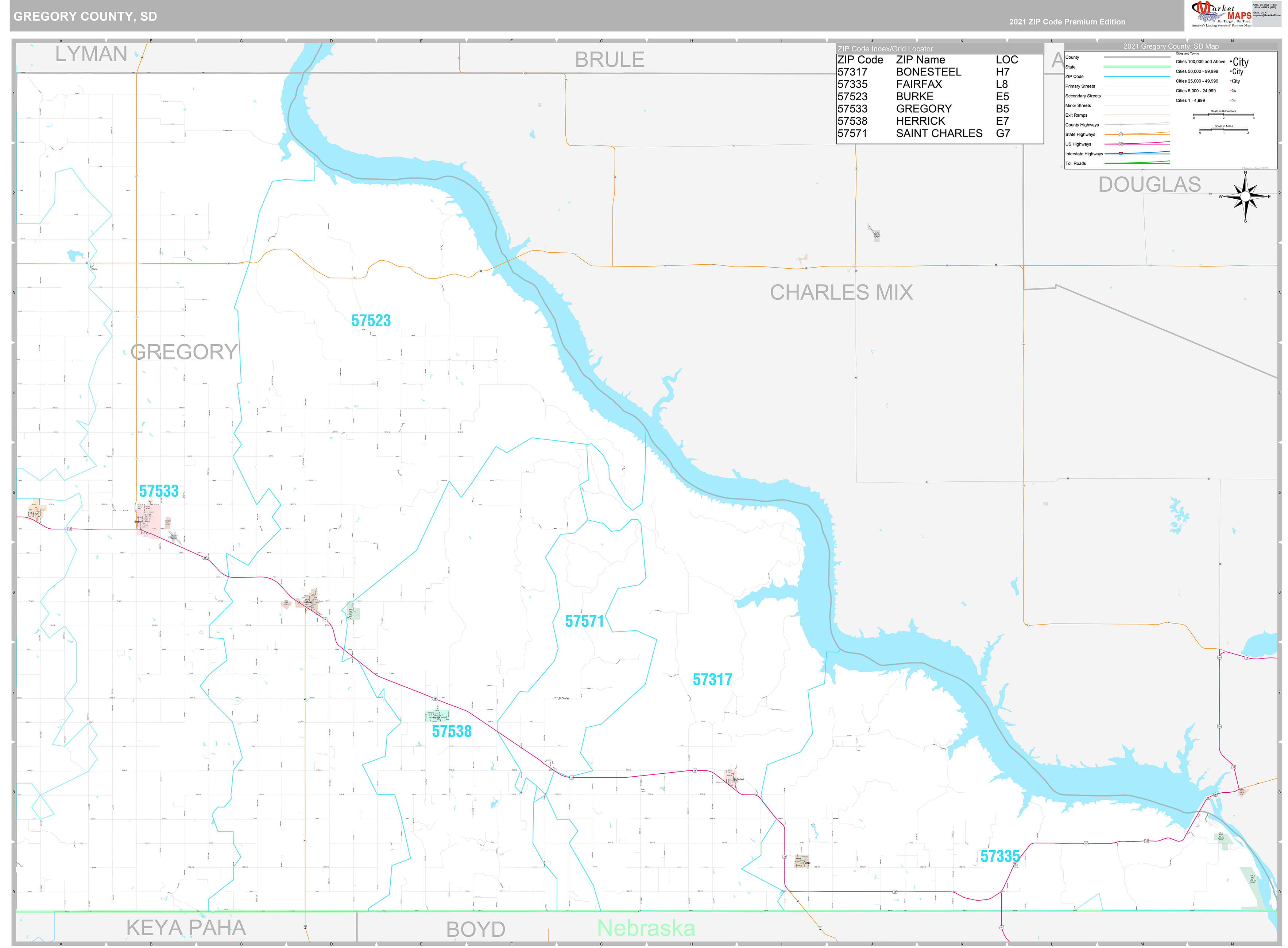 Gregory County, SD Wall Map Premium Style by MarketMAPS