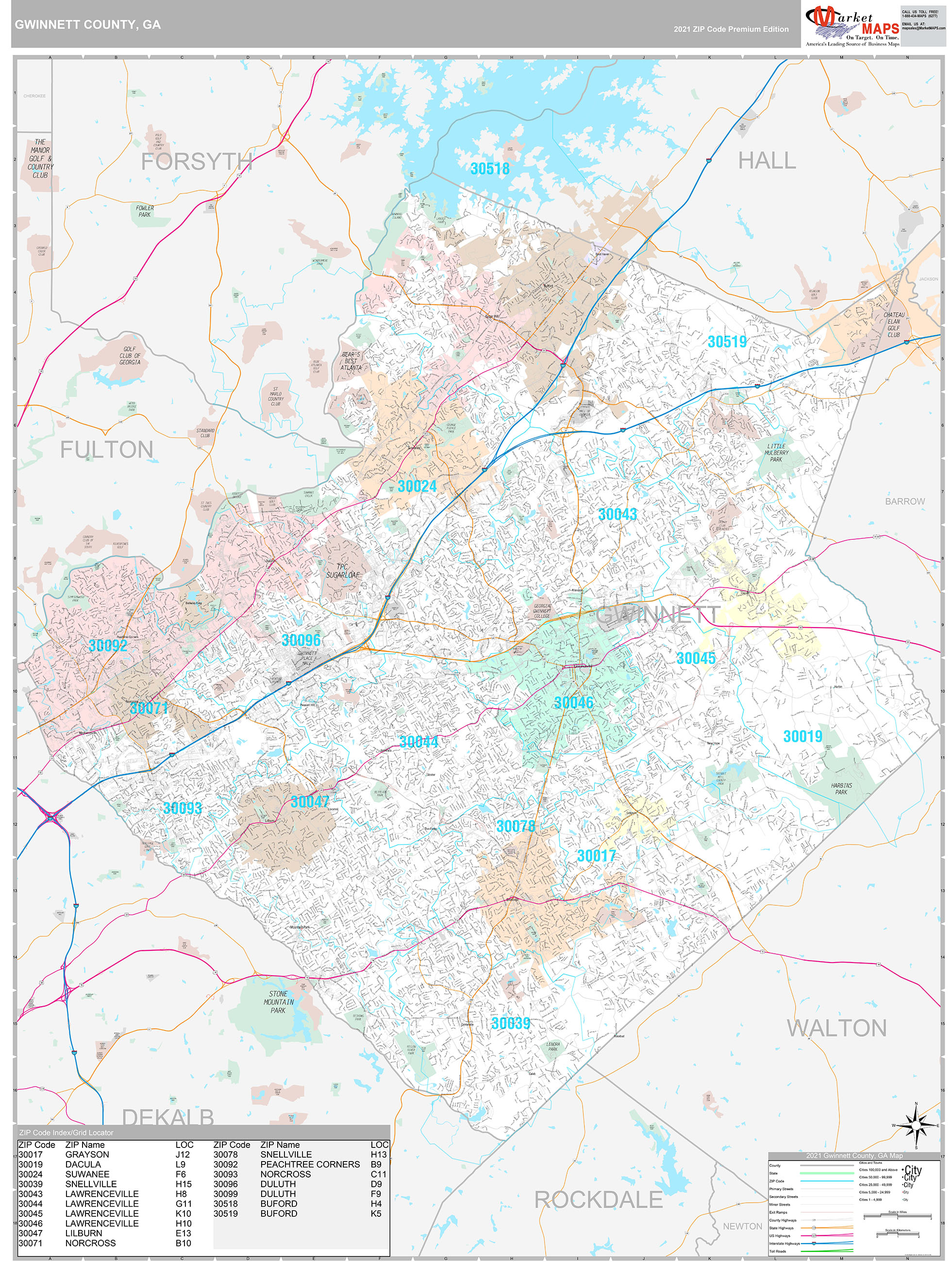 Gwinnett County, GA Wall Map Premium Style by MarketMAPS - MapSales