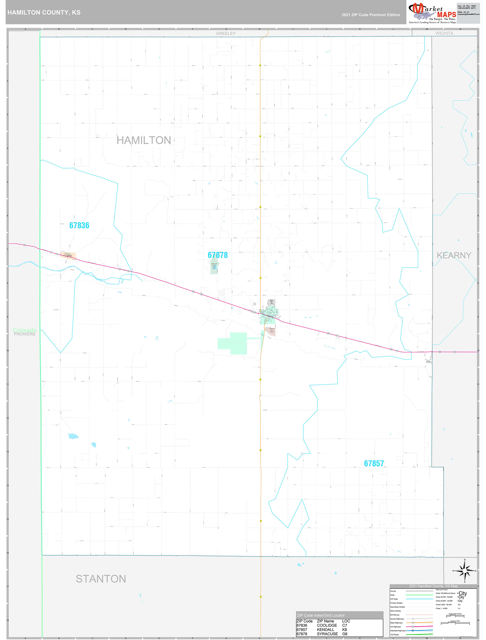 Hamilton County, KS Wall Map Premium Style by MarketMAPS