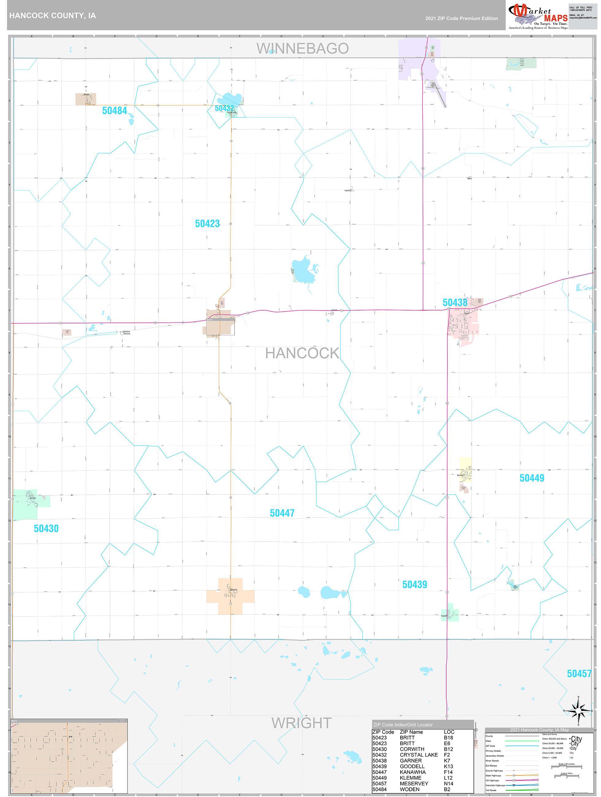 Hancock County Ia Wall Map Premium Style By Marketmaps 3276