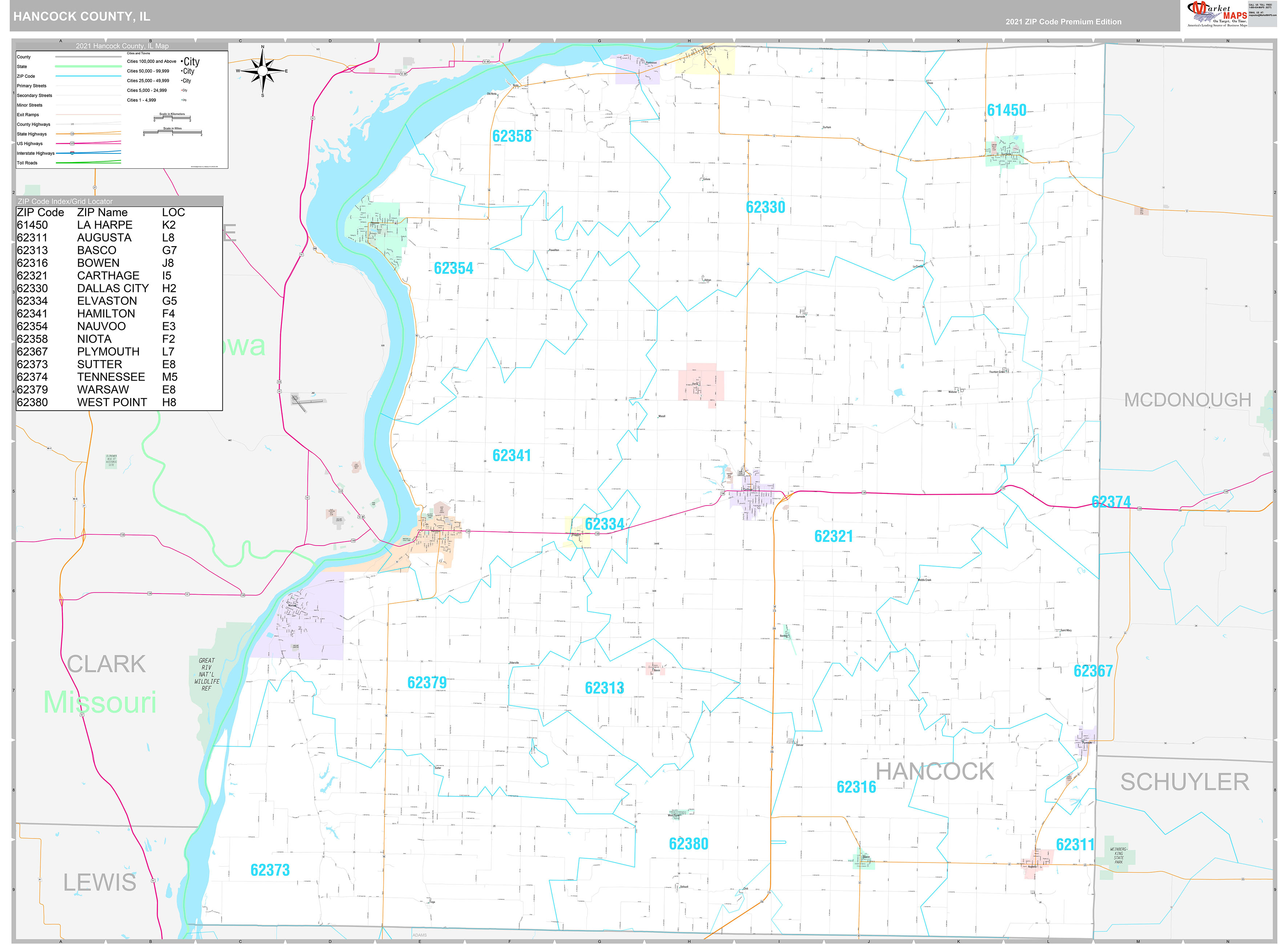 Hancock County IL Wall Map Premium Style By MarketMAPS   Hancock IL 