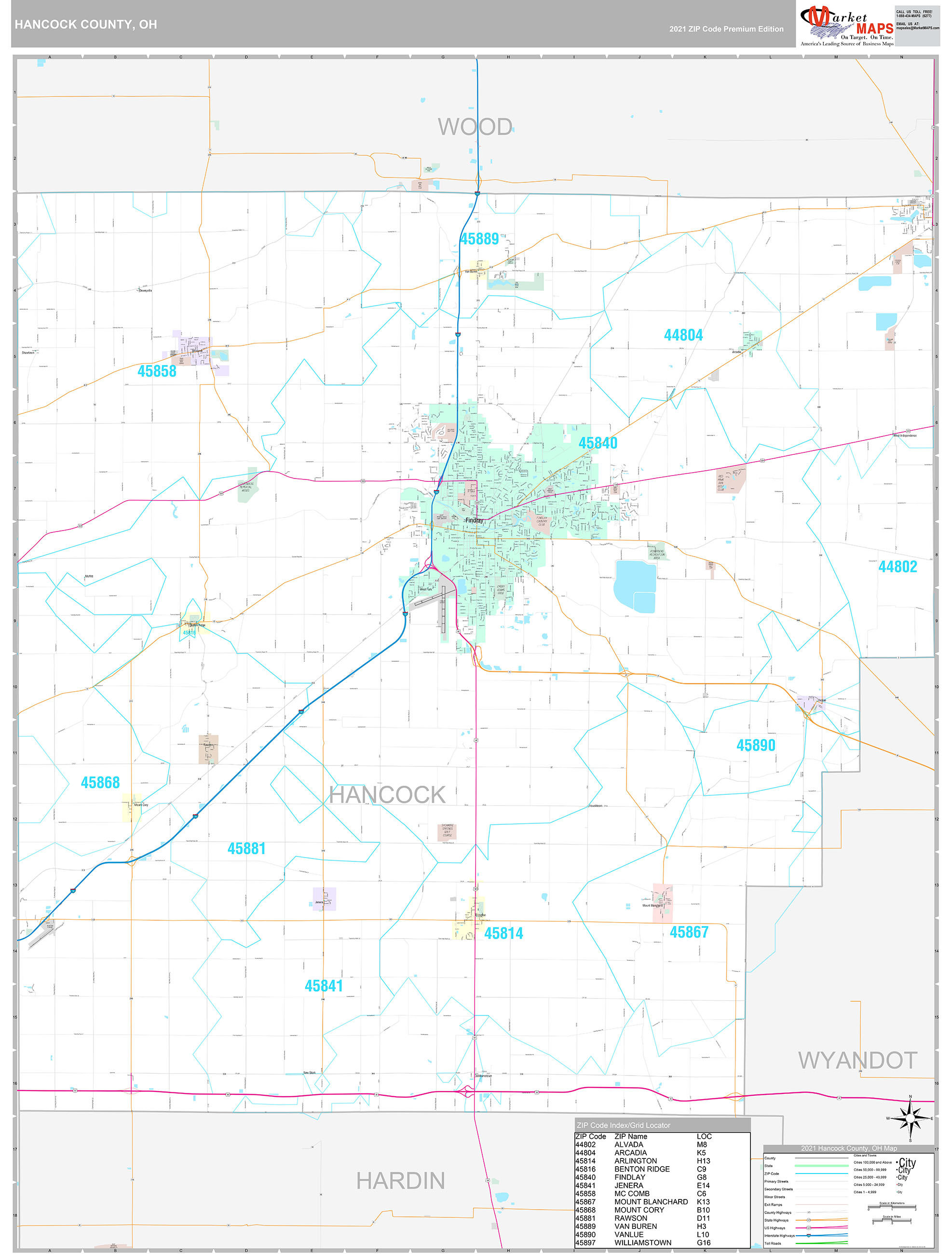 Hancock County OH Wall Map Premium Style By MarketMAPS   Hancock OH 