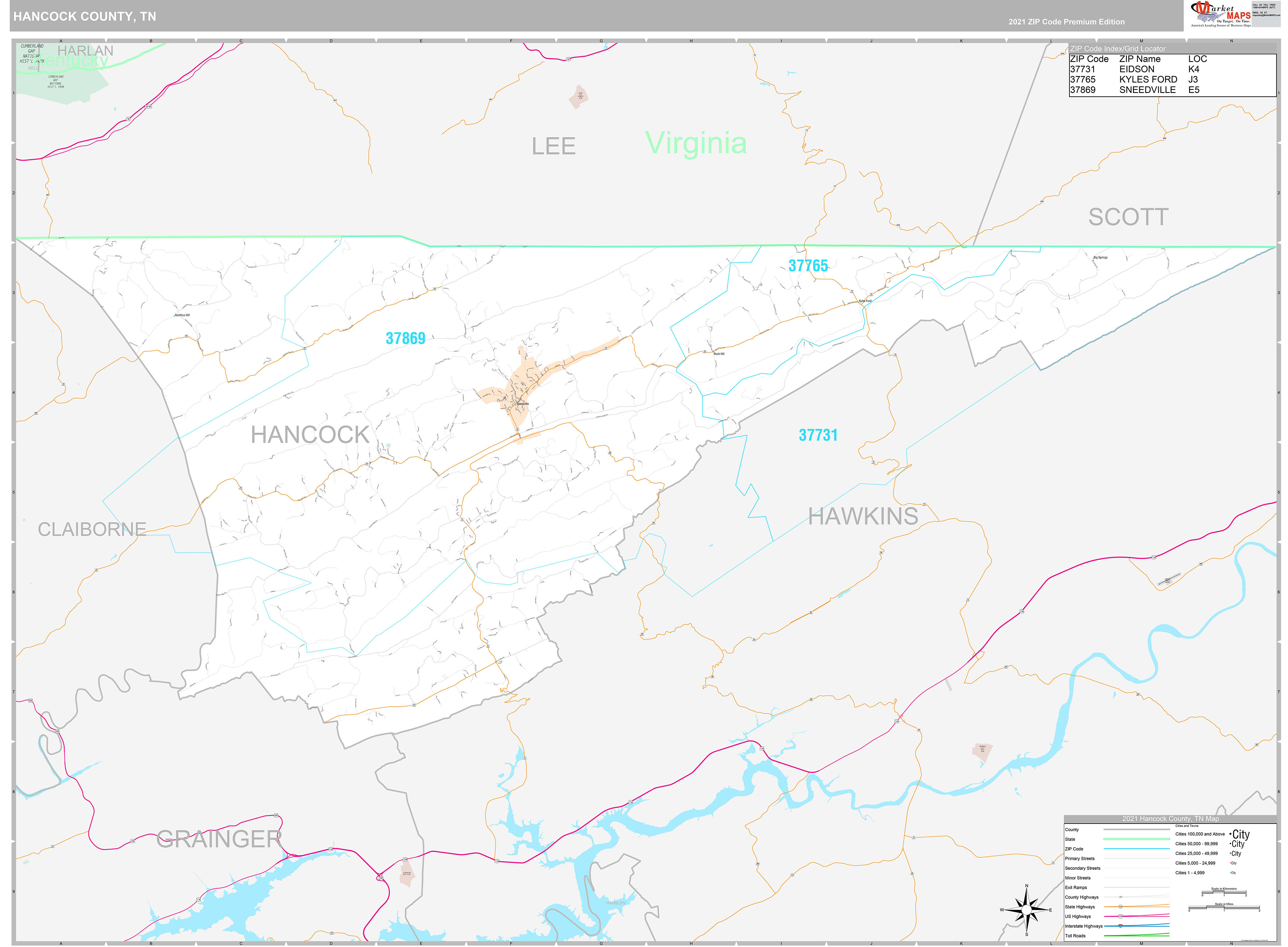 Hancock County Tn Wall Map Premium Style By Marketmaps Mapsales 5411