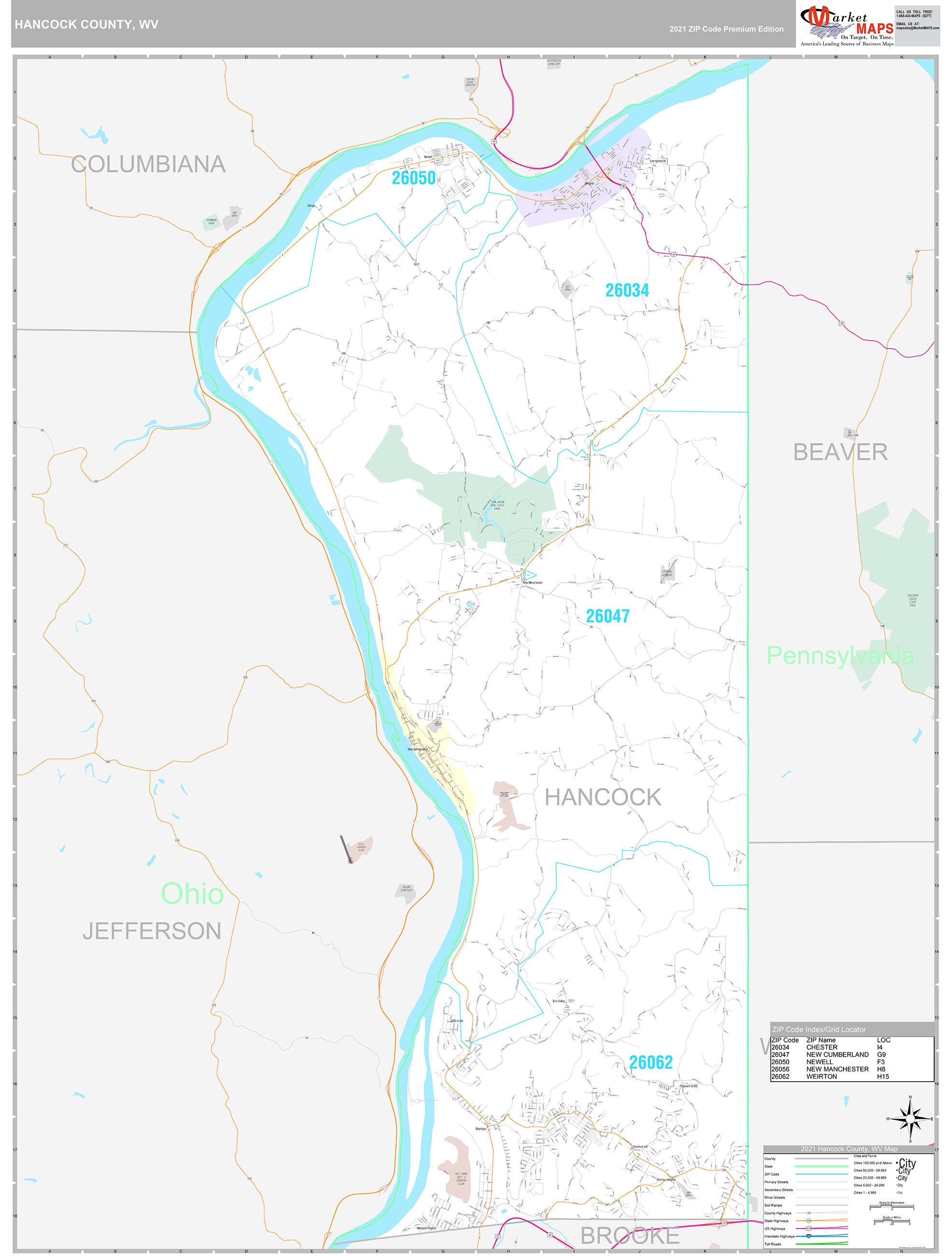 Hancock County Wv Wall Map Premium Style By Marketmaps 