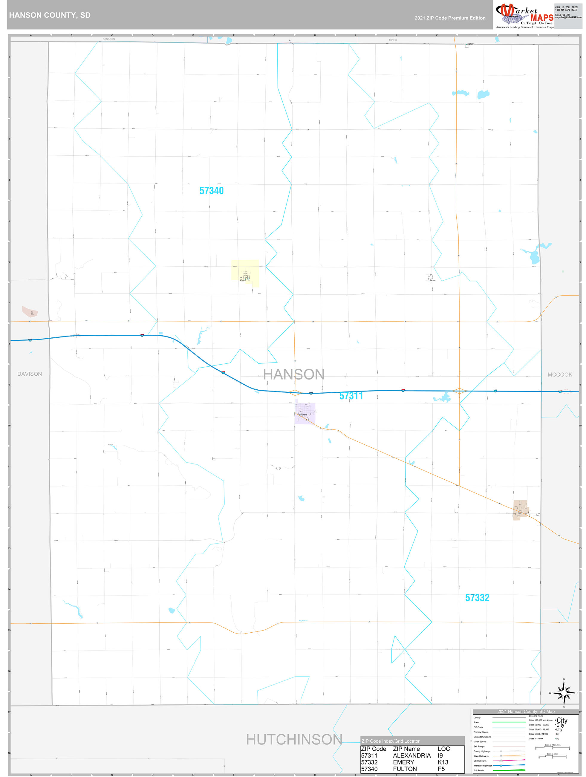 Hanson County Sd Wall Map Premium Style By Marketmaps 7046