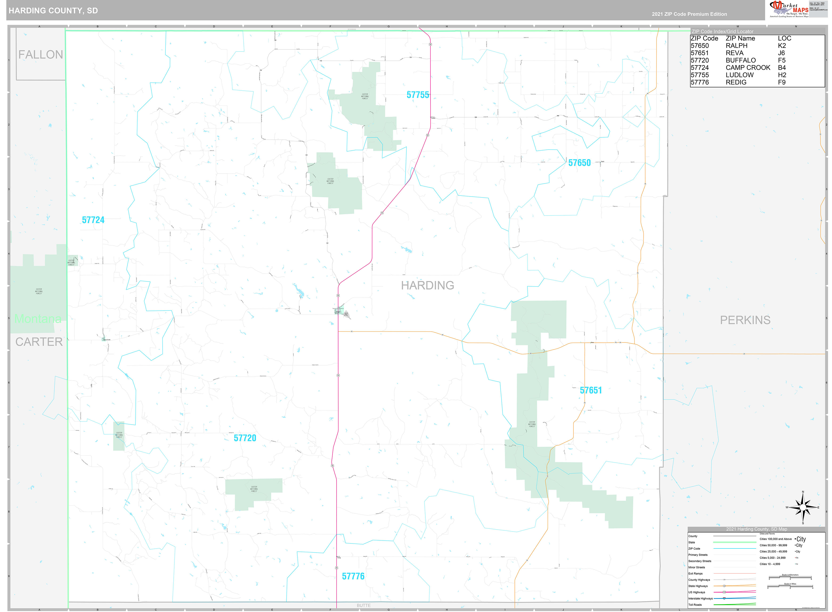 Harding County, SD Wall Map Premium Style by MarketMAPS MapSales