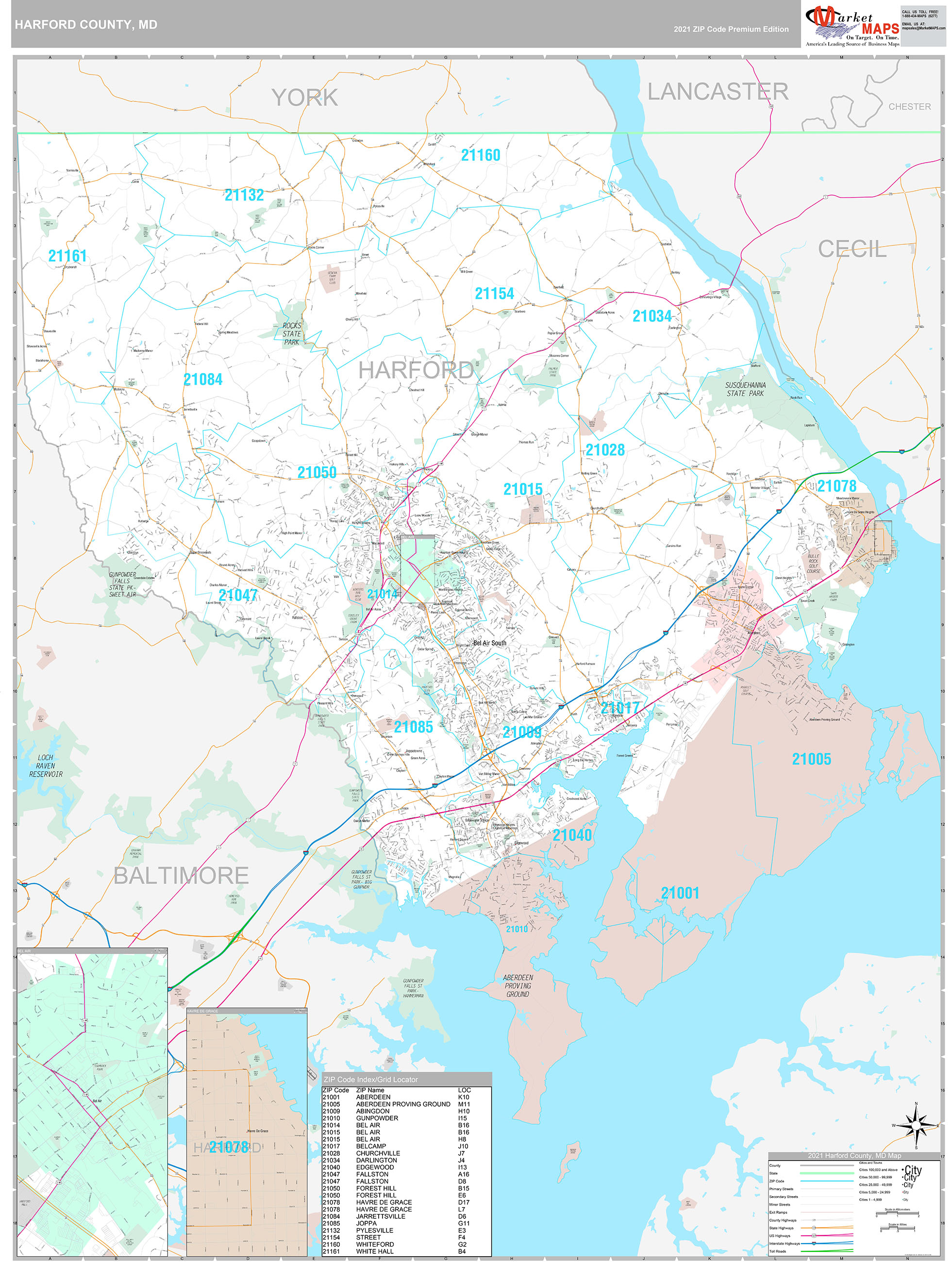 Harford County, MD Wall Map Premium Style by MarketMAPS - MapSales