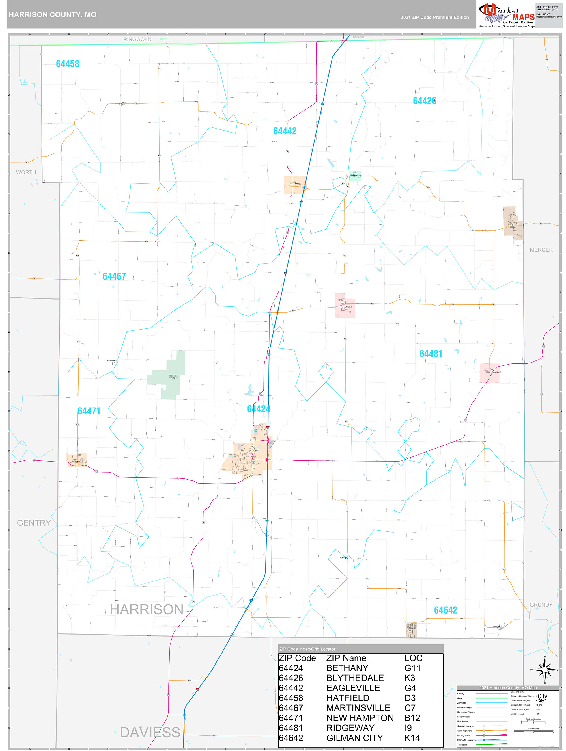 Harrison County, MO Wall Map Premium Style by MarketMAPS - MapSales