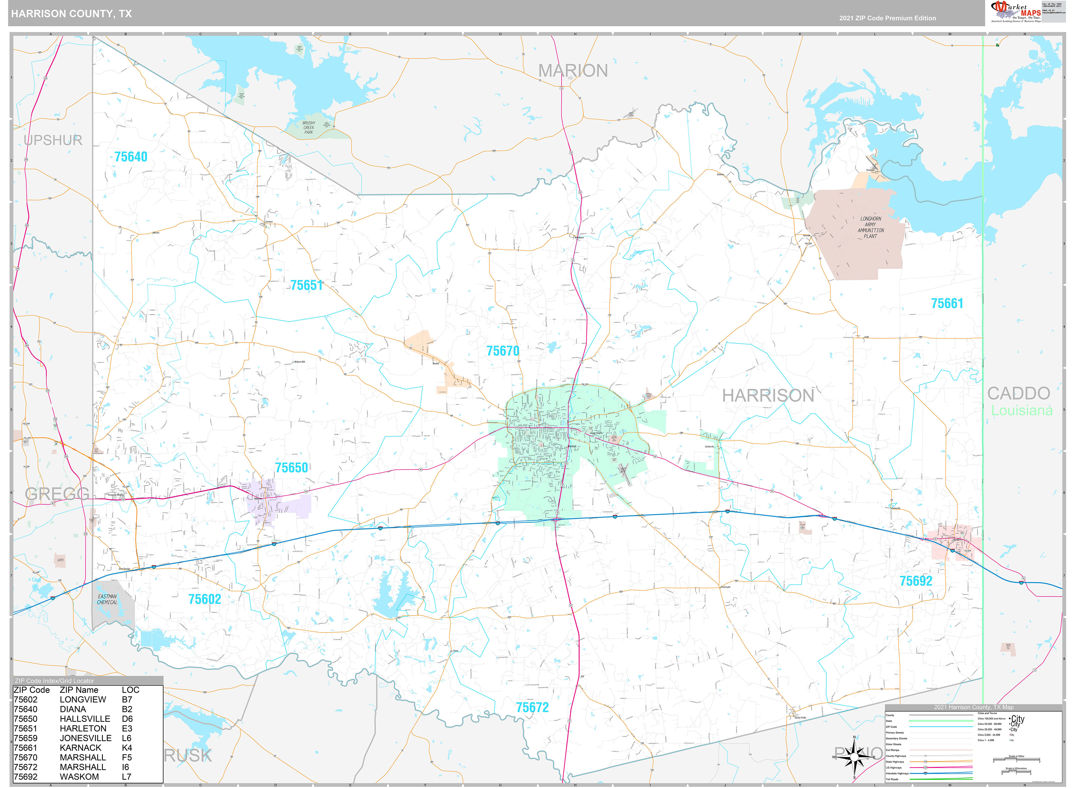 Harrison County, TX Wall Map Premium Style by MarketMAPS