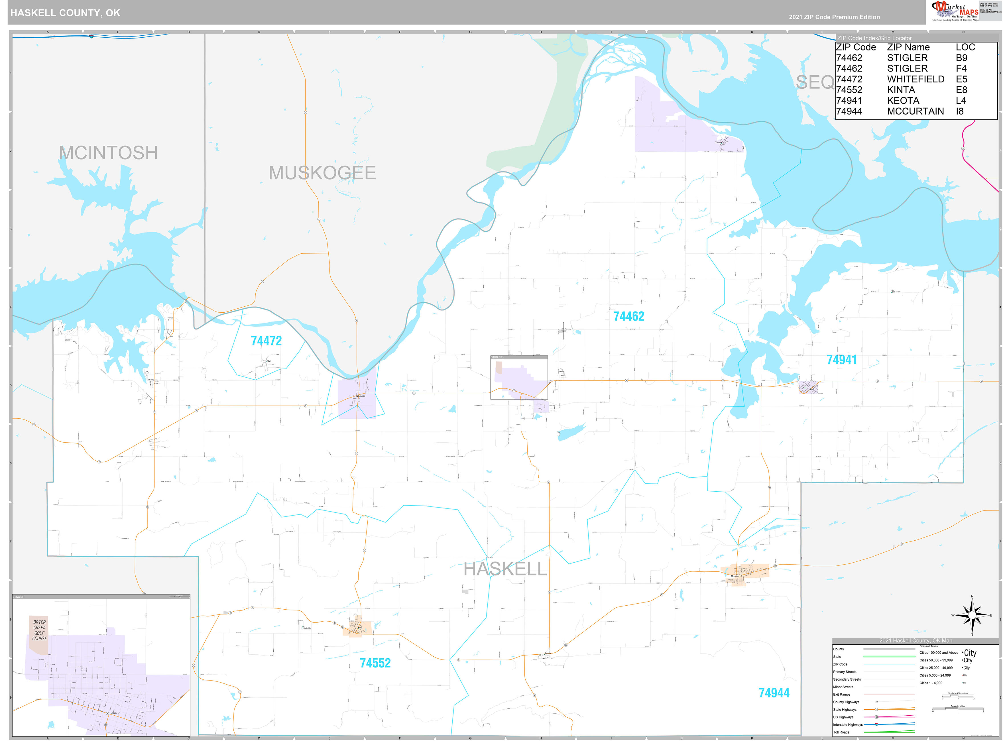 Haskell County, OK Wall Map Premium Style by MarketMAPS