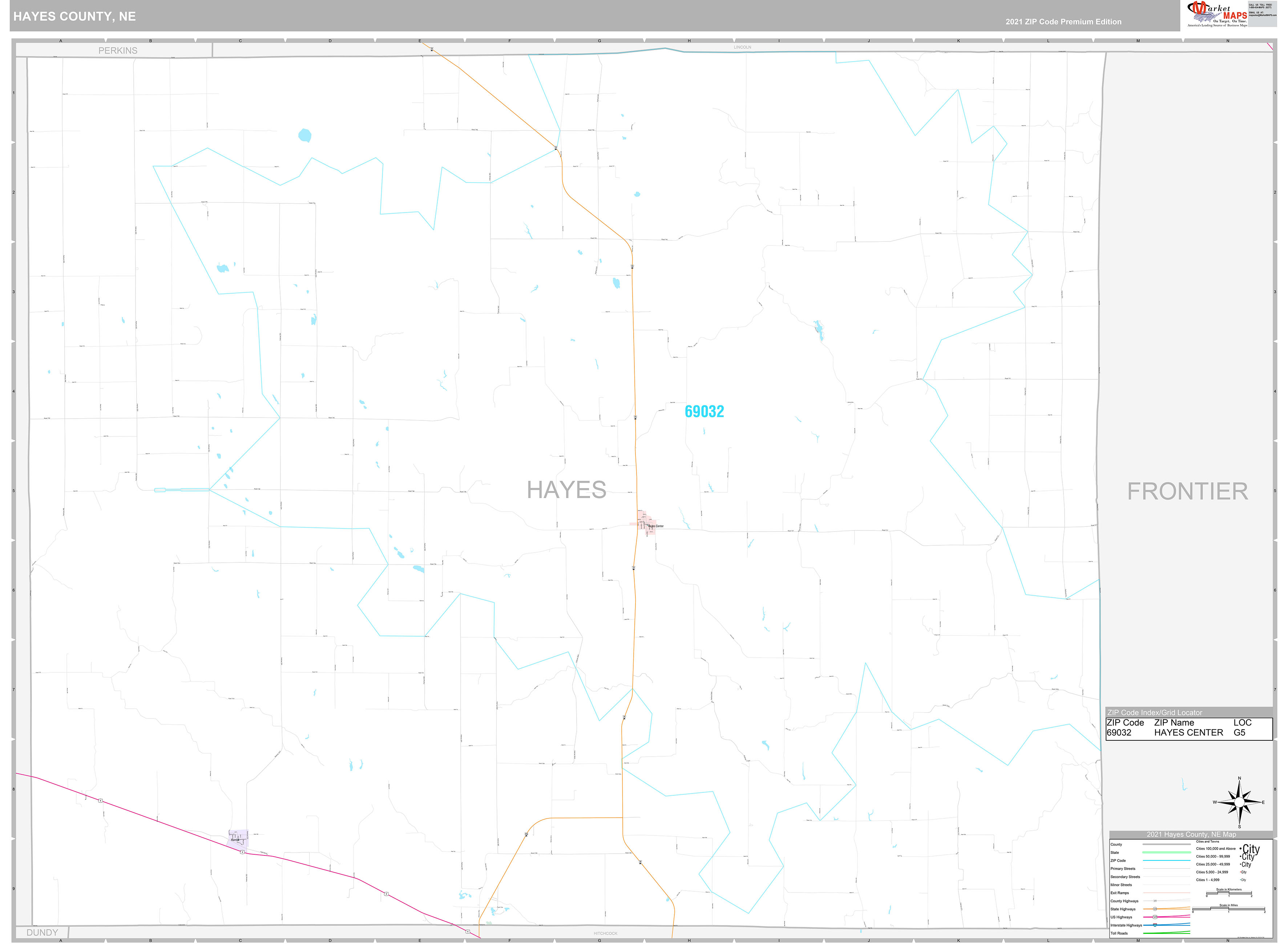 Hayes County, NE Wall Map Premium Style by MarketMAPS