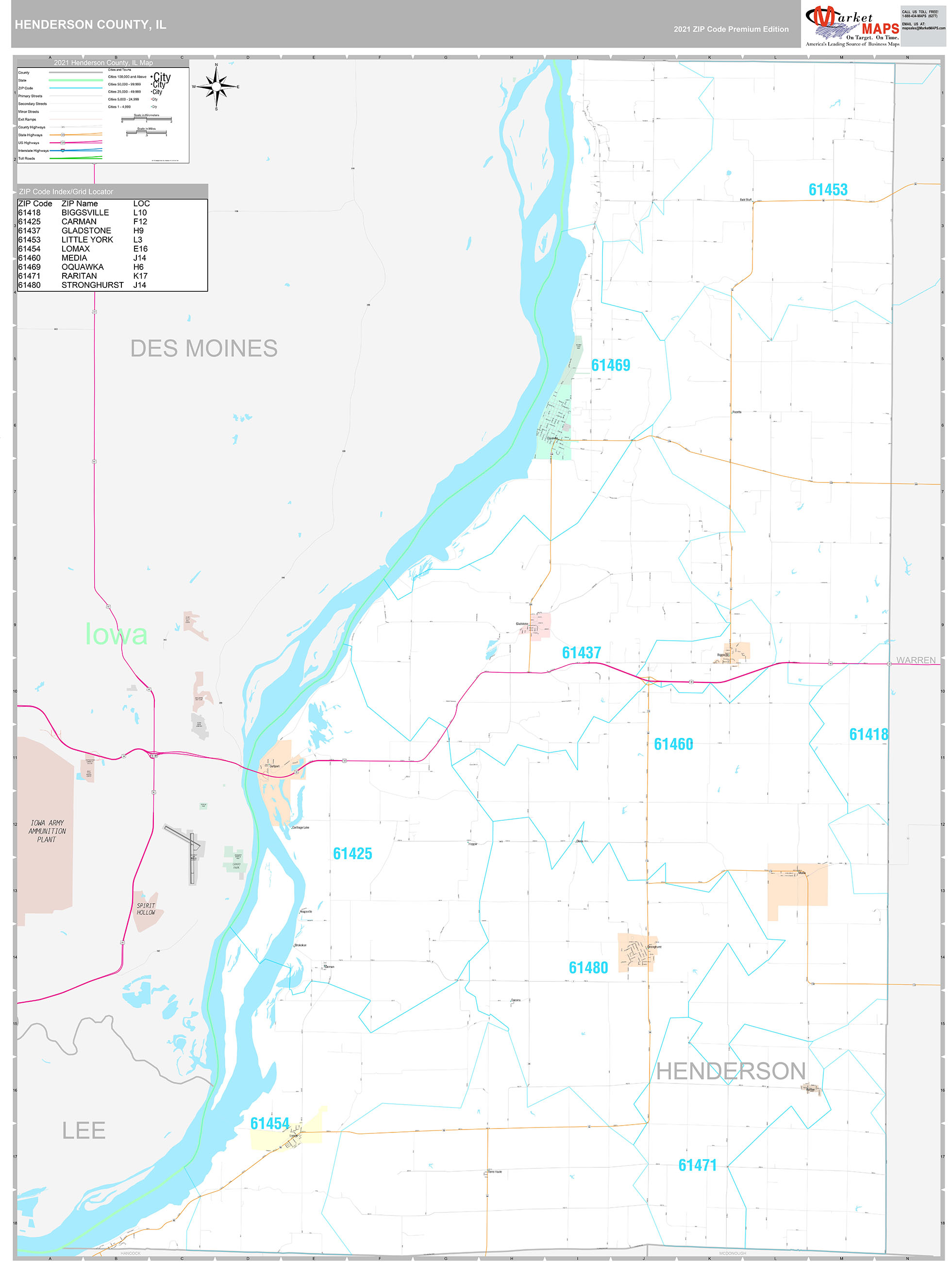 Henderson County Il Wall Map Premium Style By Marketmaps 6352