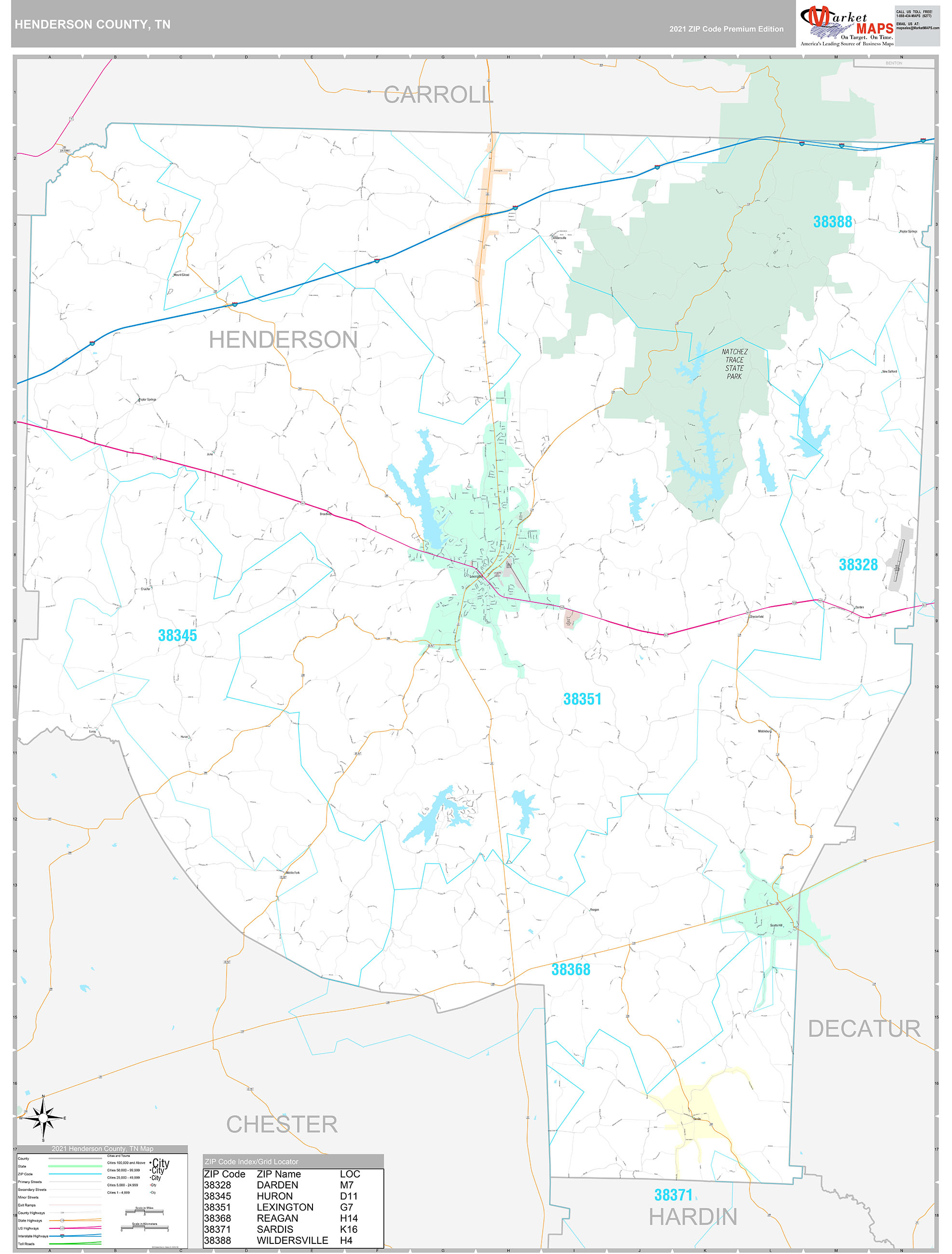 Henderson County, Tn Wall Map Premium Style By Marketmaps