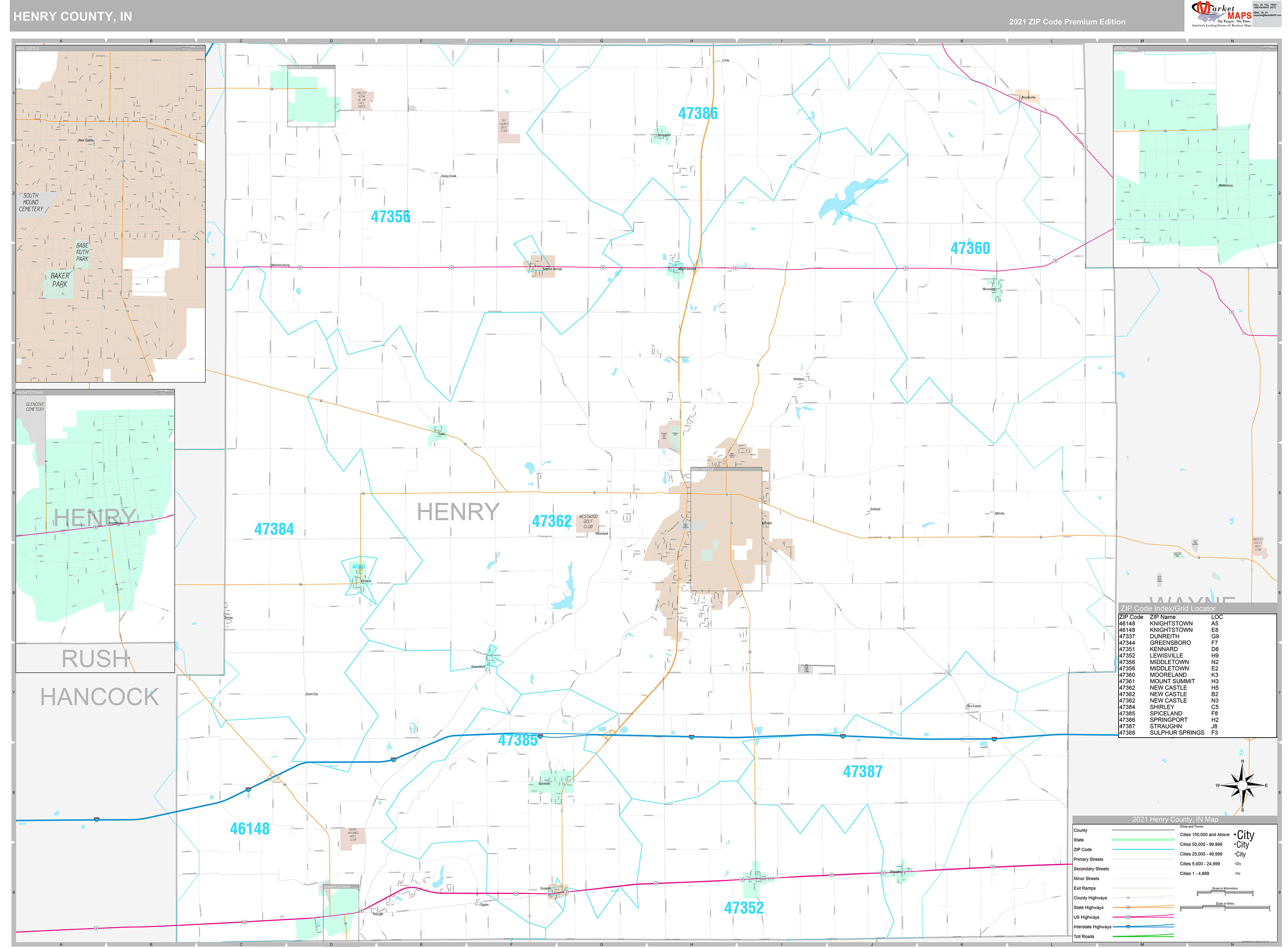 Henry County, IN Wall Map Premium Style by MarketMAPS - MapSales