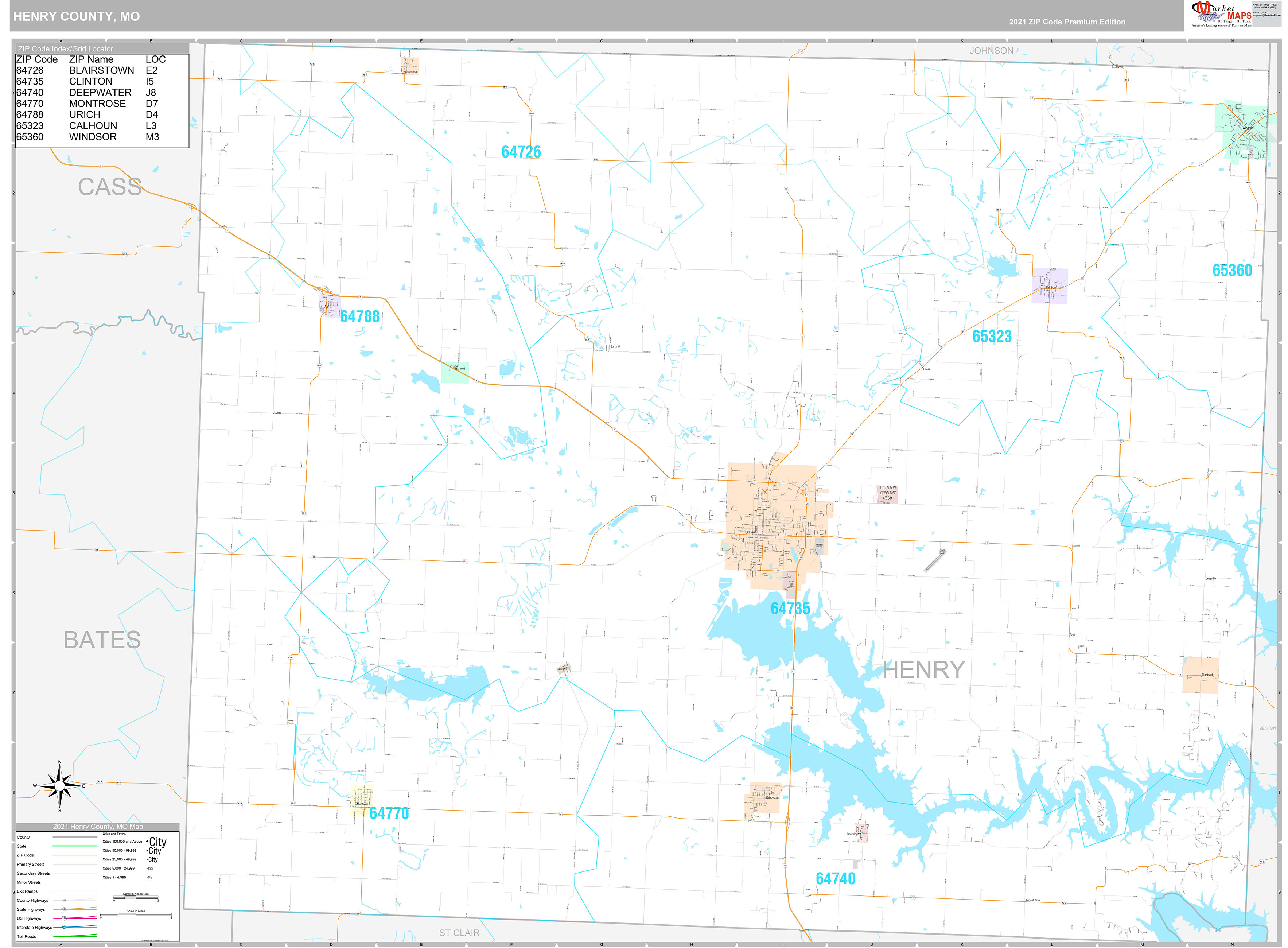 Henry County, MO Wall Map Premium Style by MarketMAPS MapSales