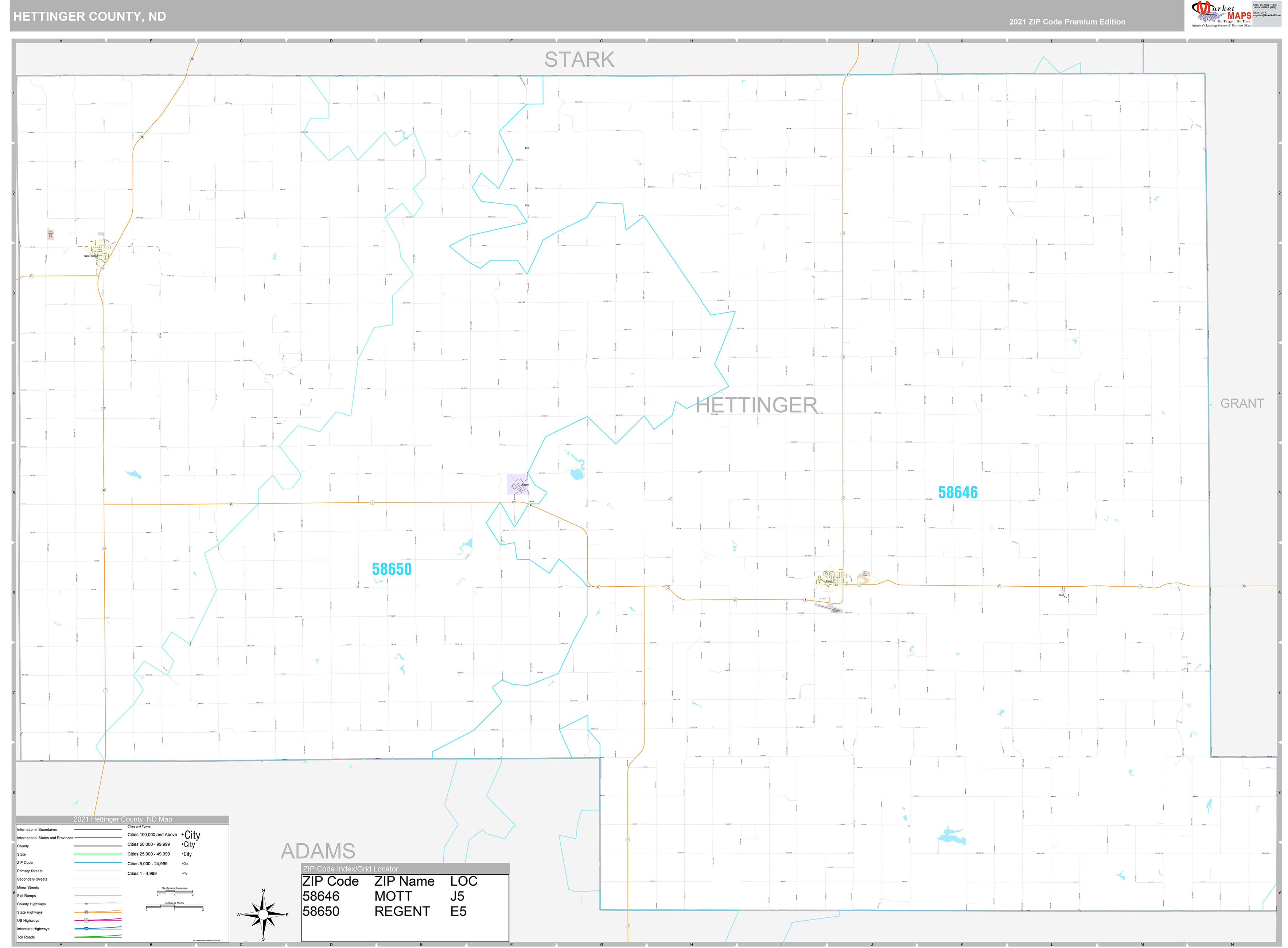 Hettinger County, ND Wall Map Premium Style by MarketMAPS