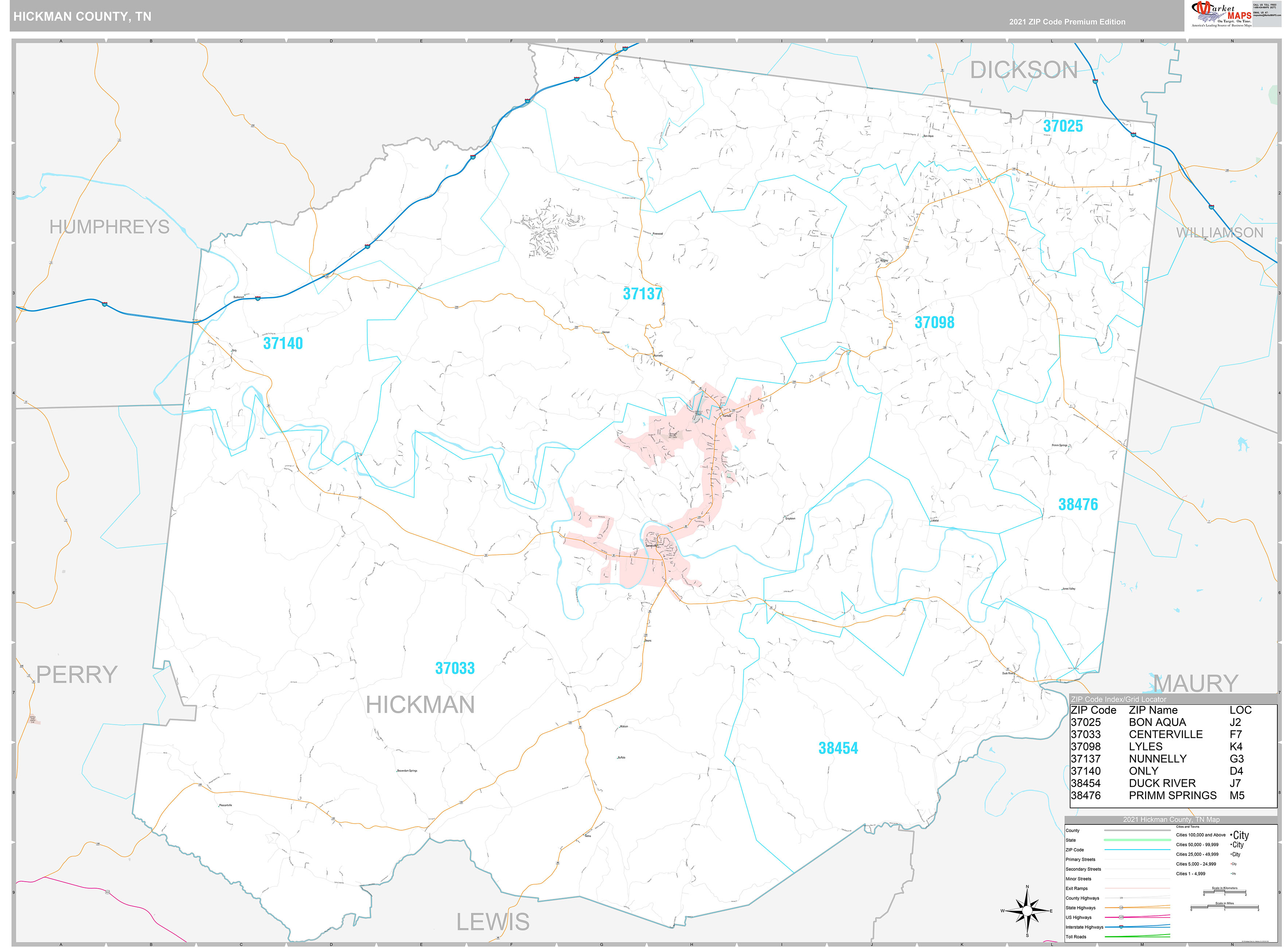 Hickman County, TN Wall Map Premium Style by MarketMAPS - MapSales