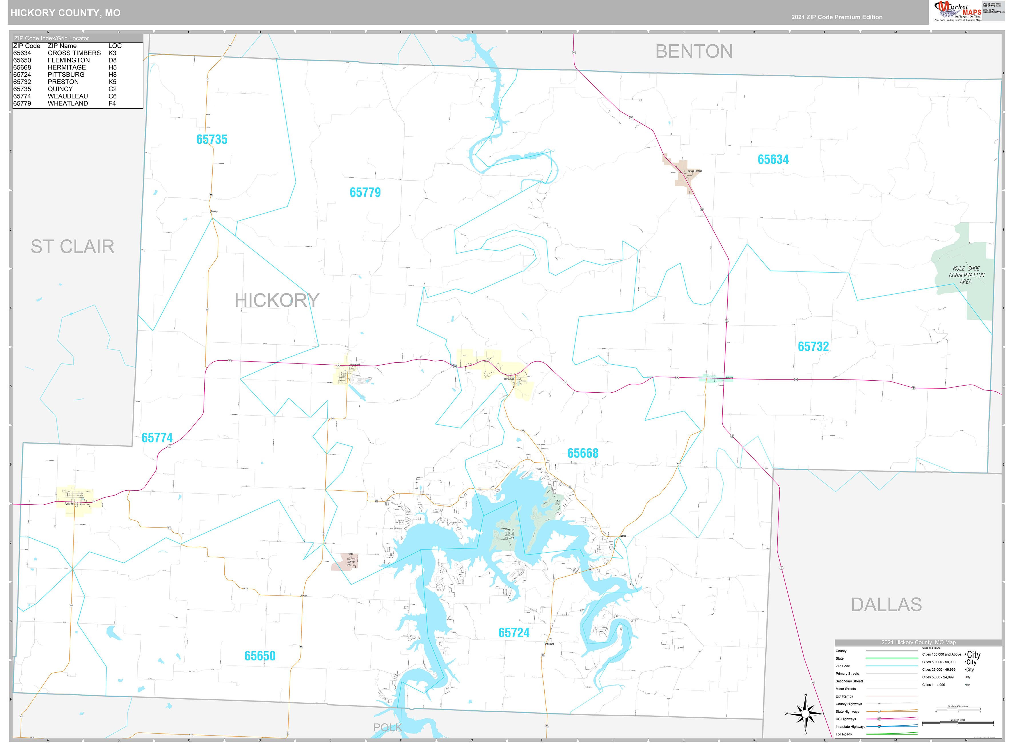 Hickory County Mo Wall Map Premium Style By Marketmaps 1901