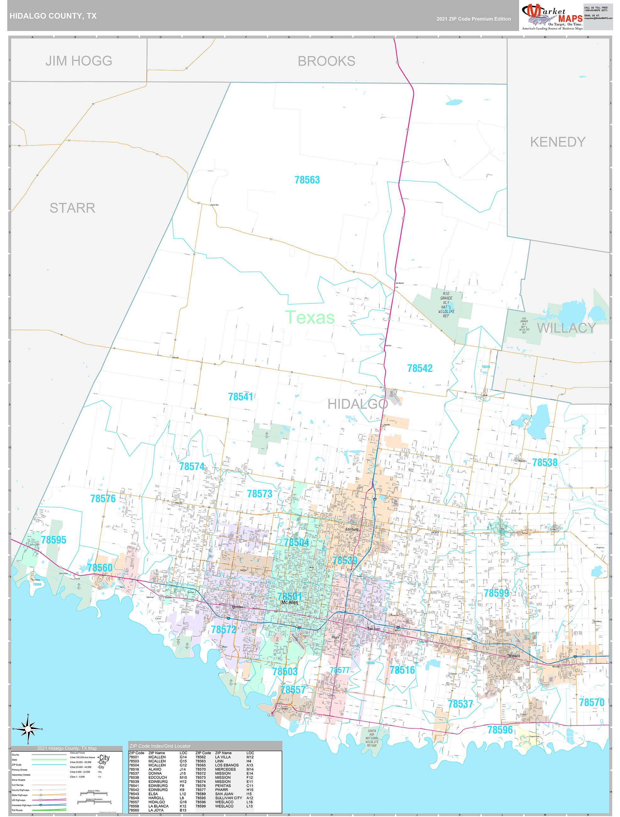 Hidalgo County, TX Wall Map Premium Style by MarketMAPS MapSales