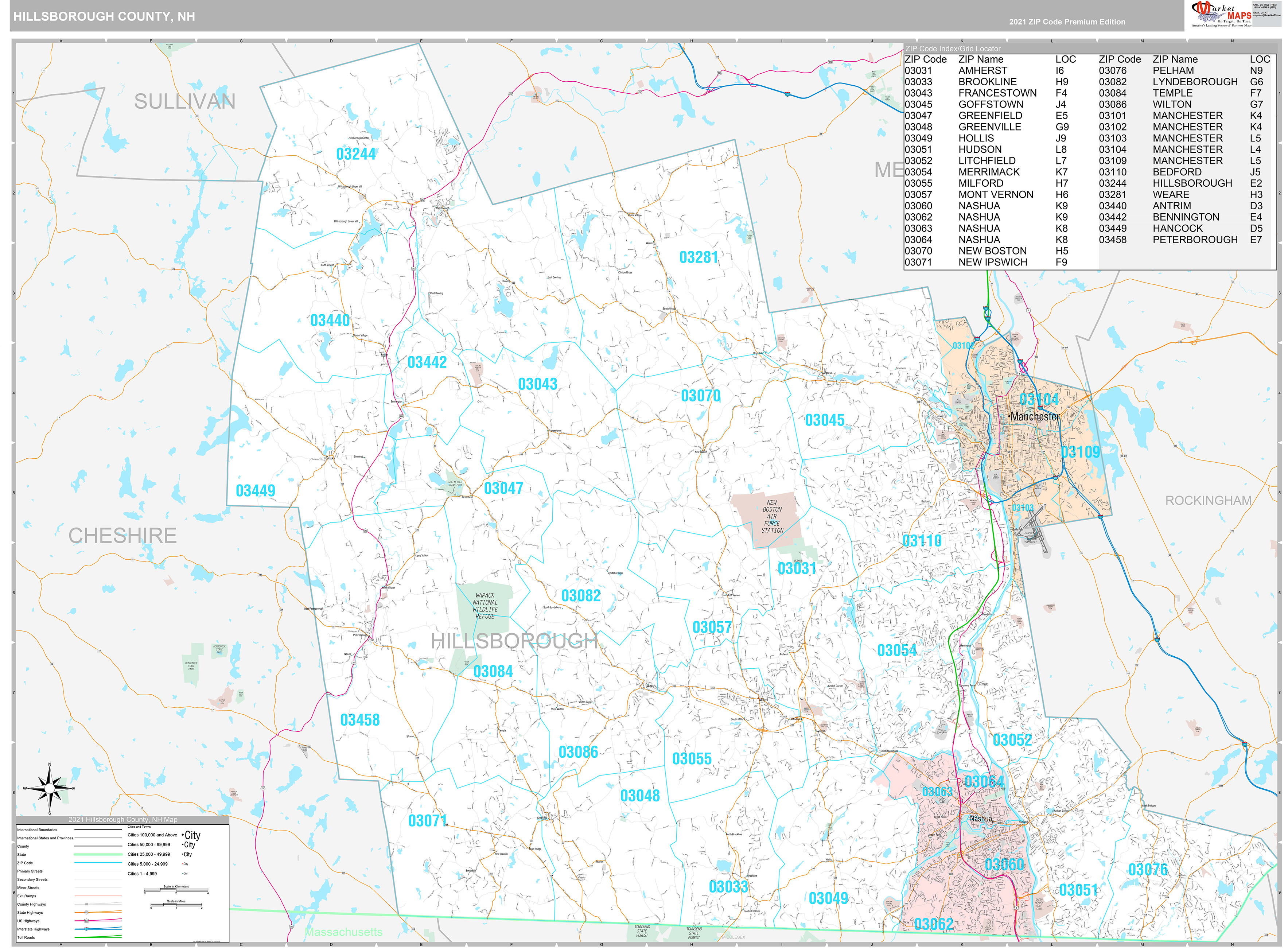 Hillsborough County, NH Wall Map Premium Style by MarketMAPS - MapSales