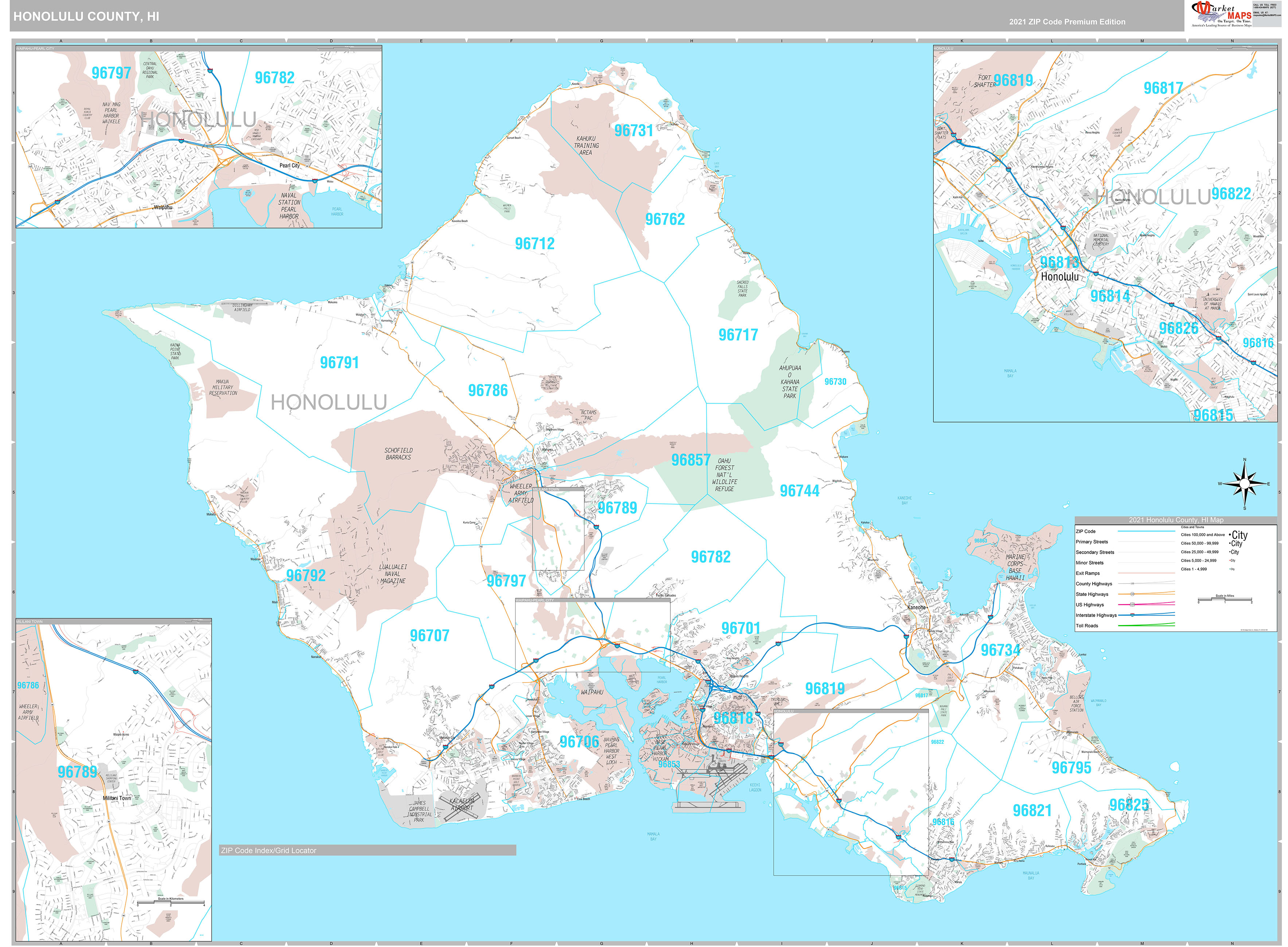 Honolulu County, HI Wall Map Premium Style by MarketMAPS MapSales