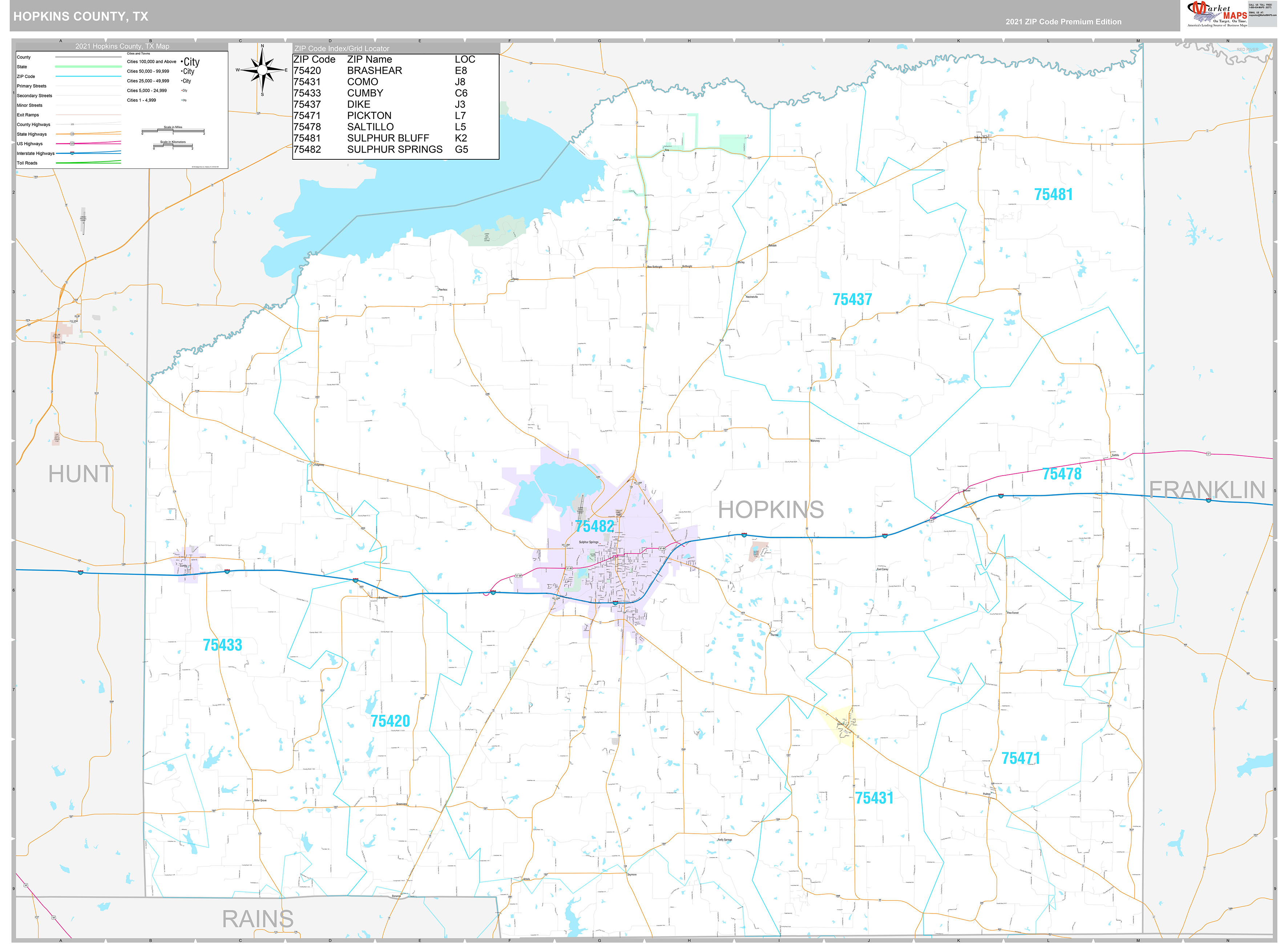 Hopkins County Tx Wall Map Premium Style By Marketmaps 1243