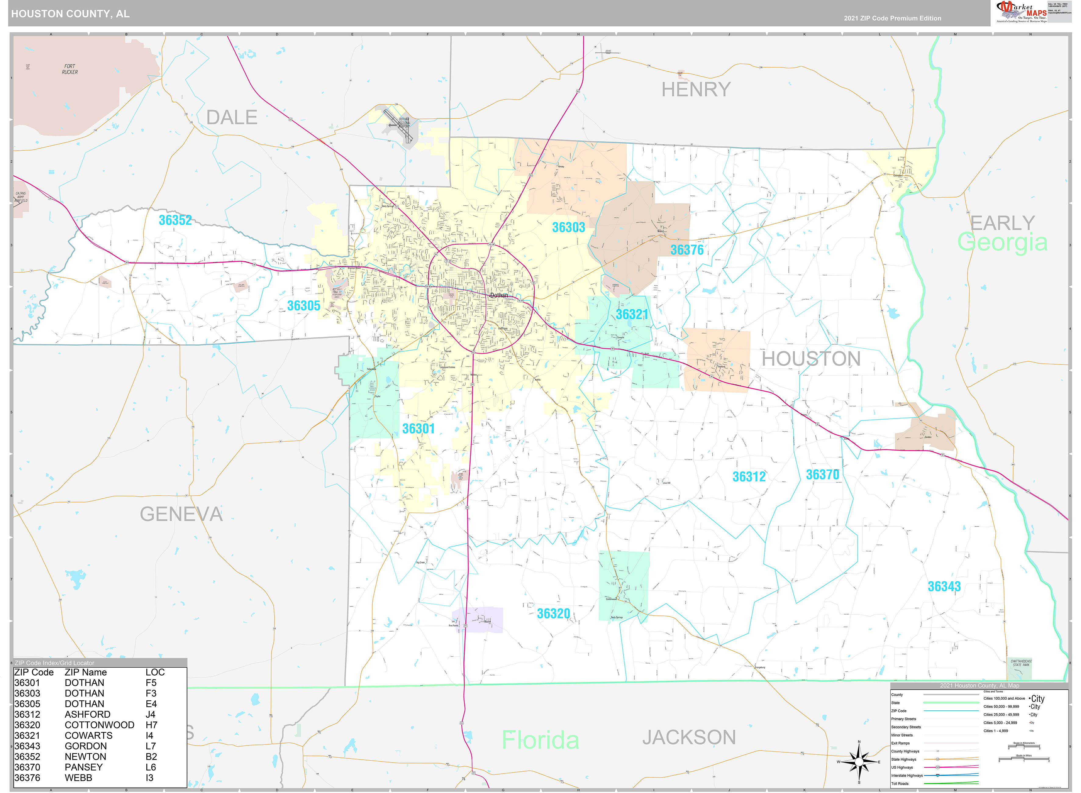 Houston County, AL Wall Map Premium Style by MarketMAPS - MapSales