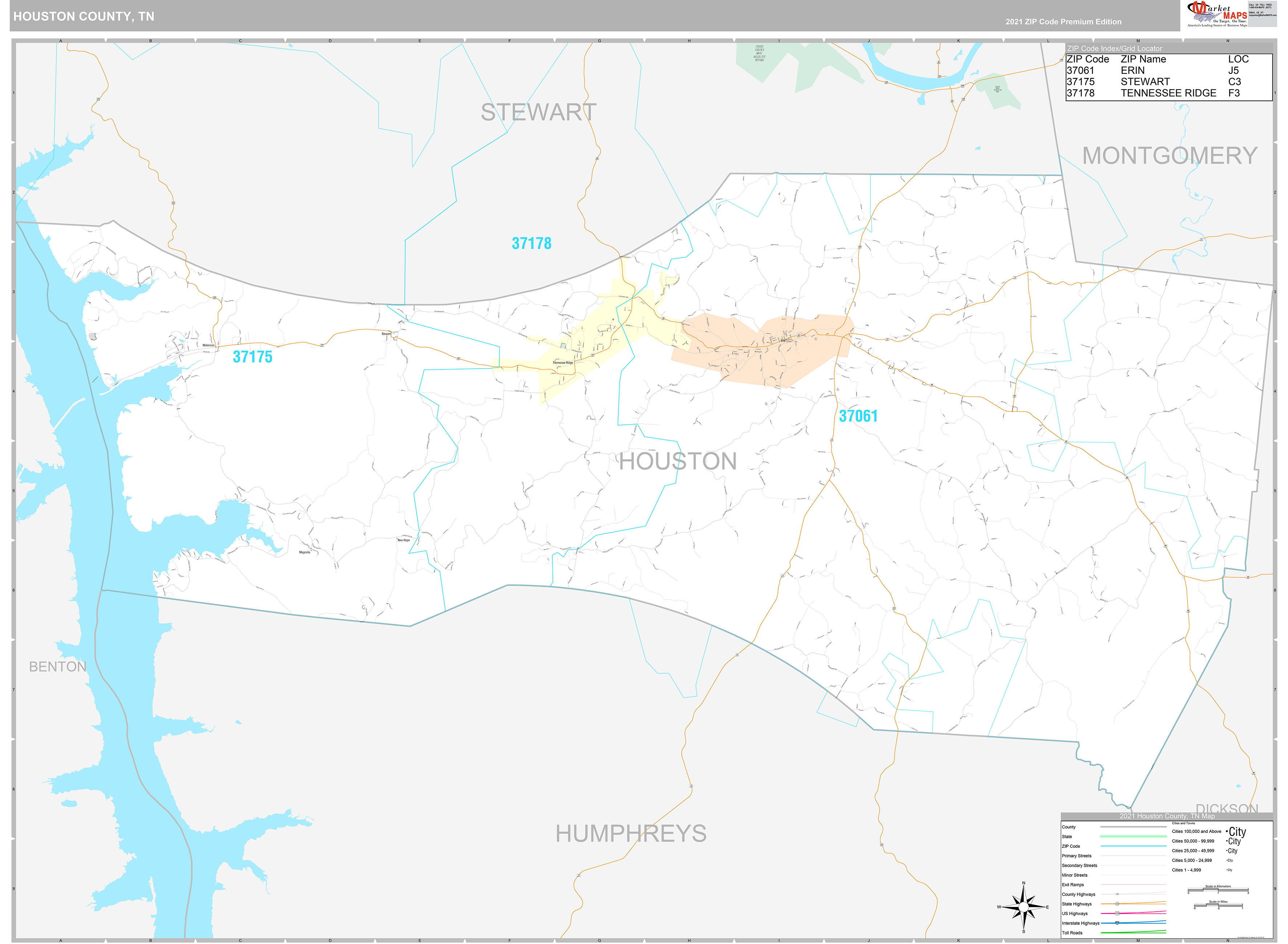 Houston County, TN Wall Map Premium Style By MarketMAPS - MapSales.com