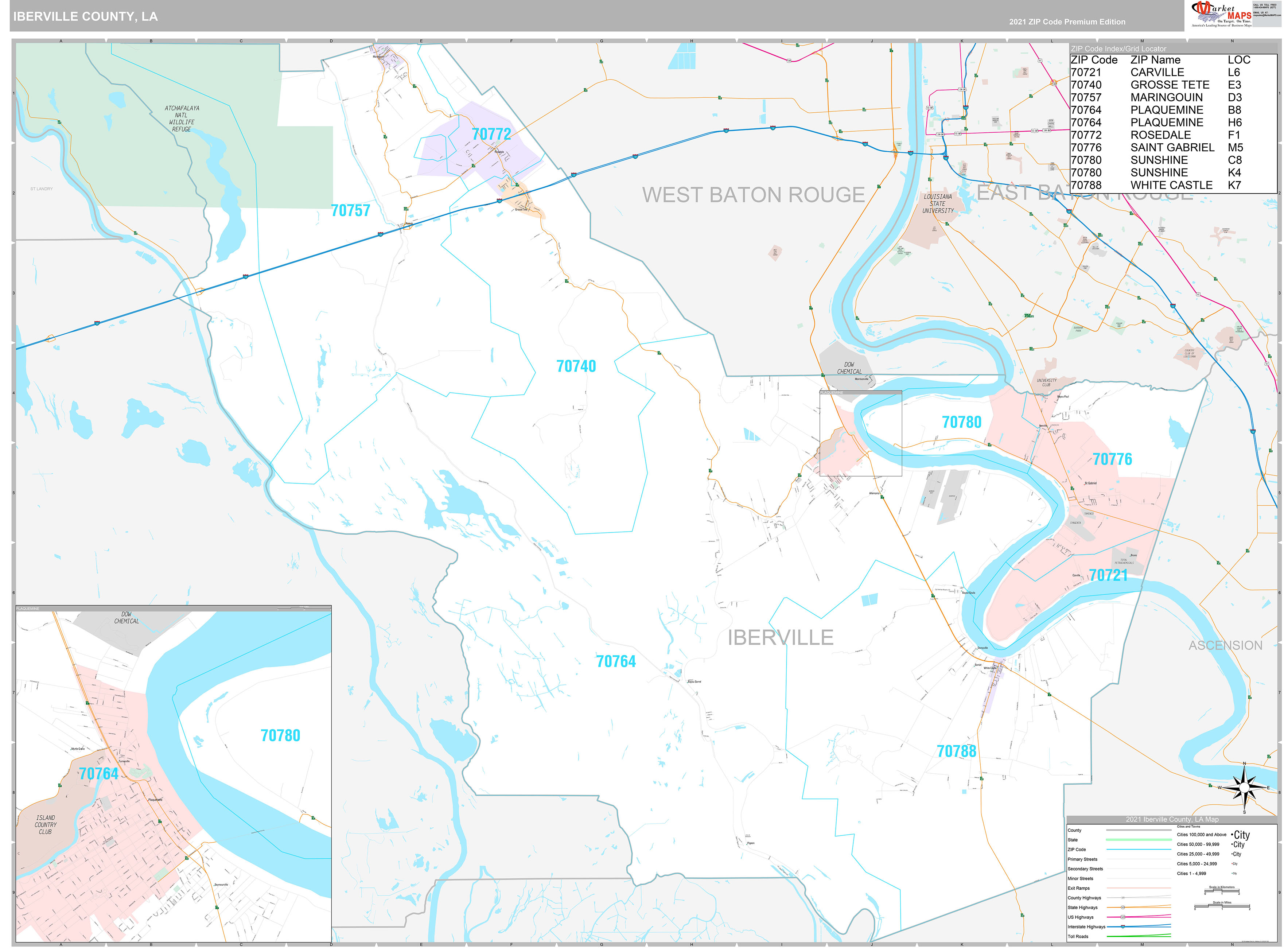 Iberville County, LA Wall Map Premium Style by MarketMAPS - MapSales.com