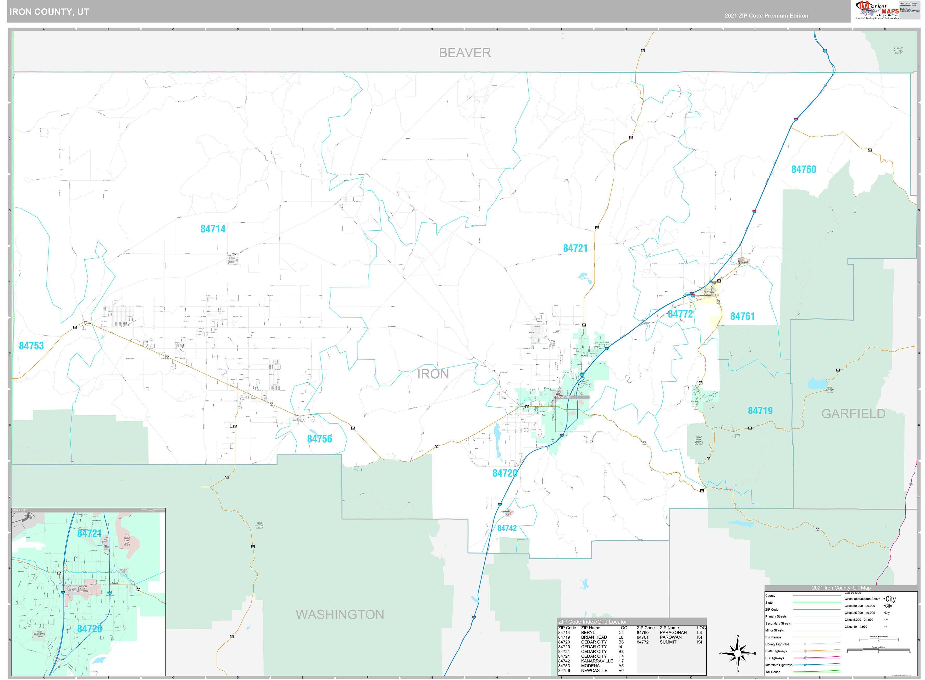 Iron County, UT Wall Map Premium Style by MarketMAPS - MapSales