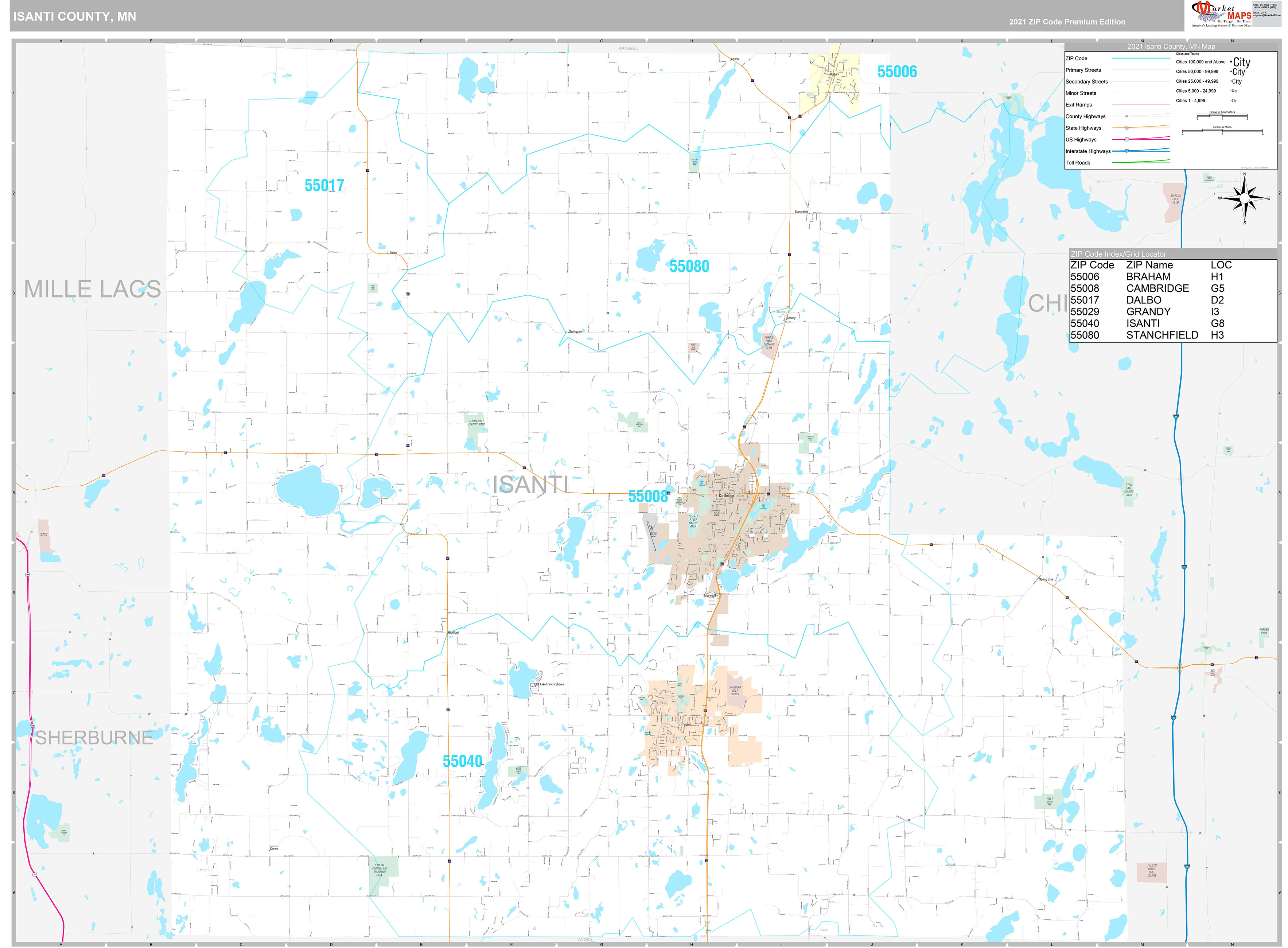 Isanti County Mn Wall Map Premium Style By Marketmaps 7543