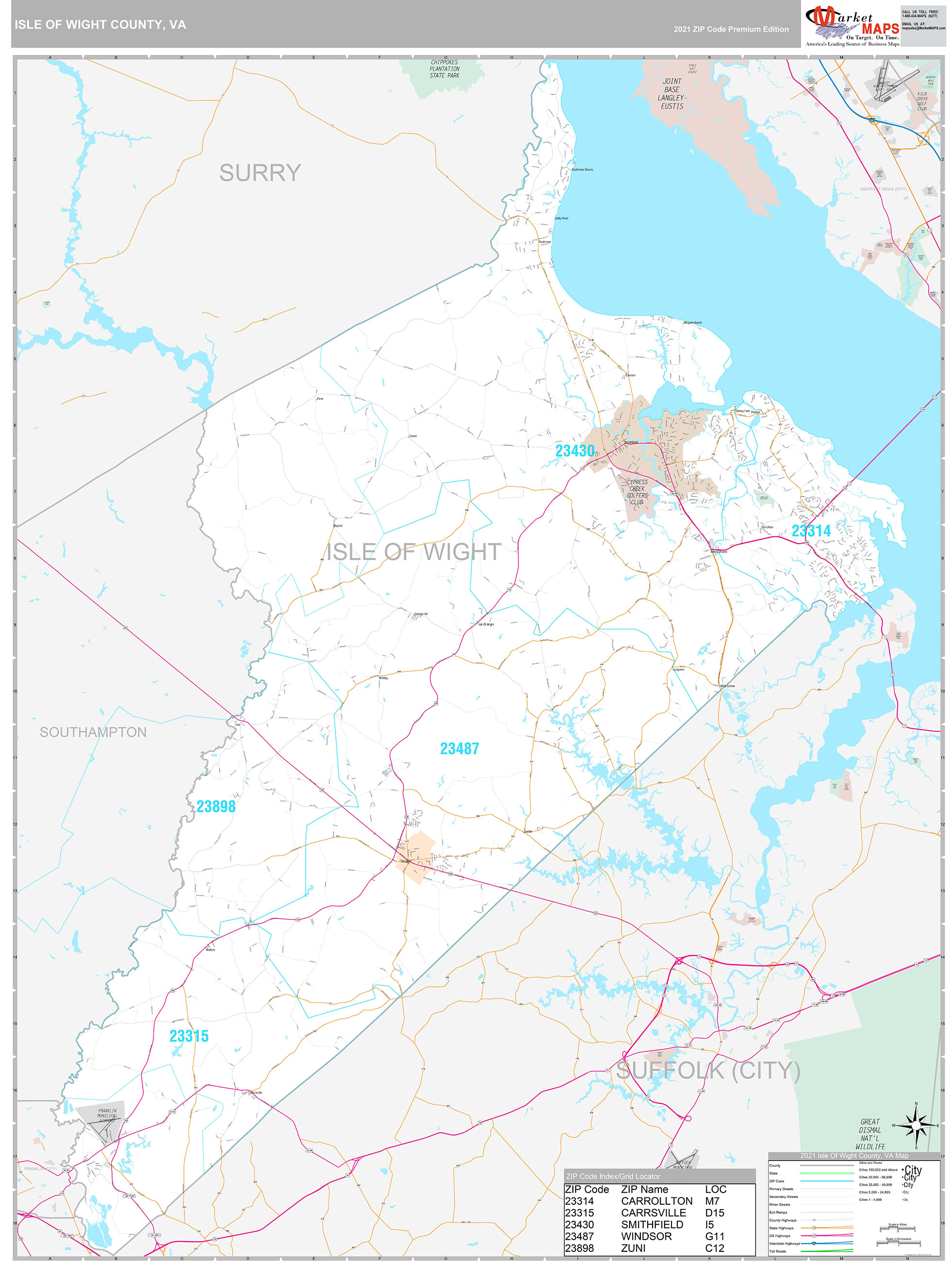 Isle of Wight County, VA Wall Map Premium Style by MarketMAPS ...