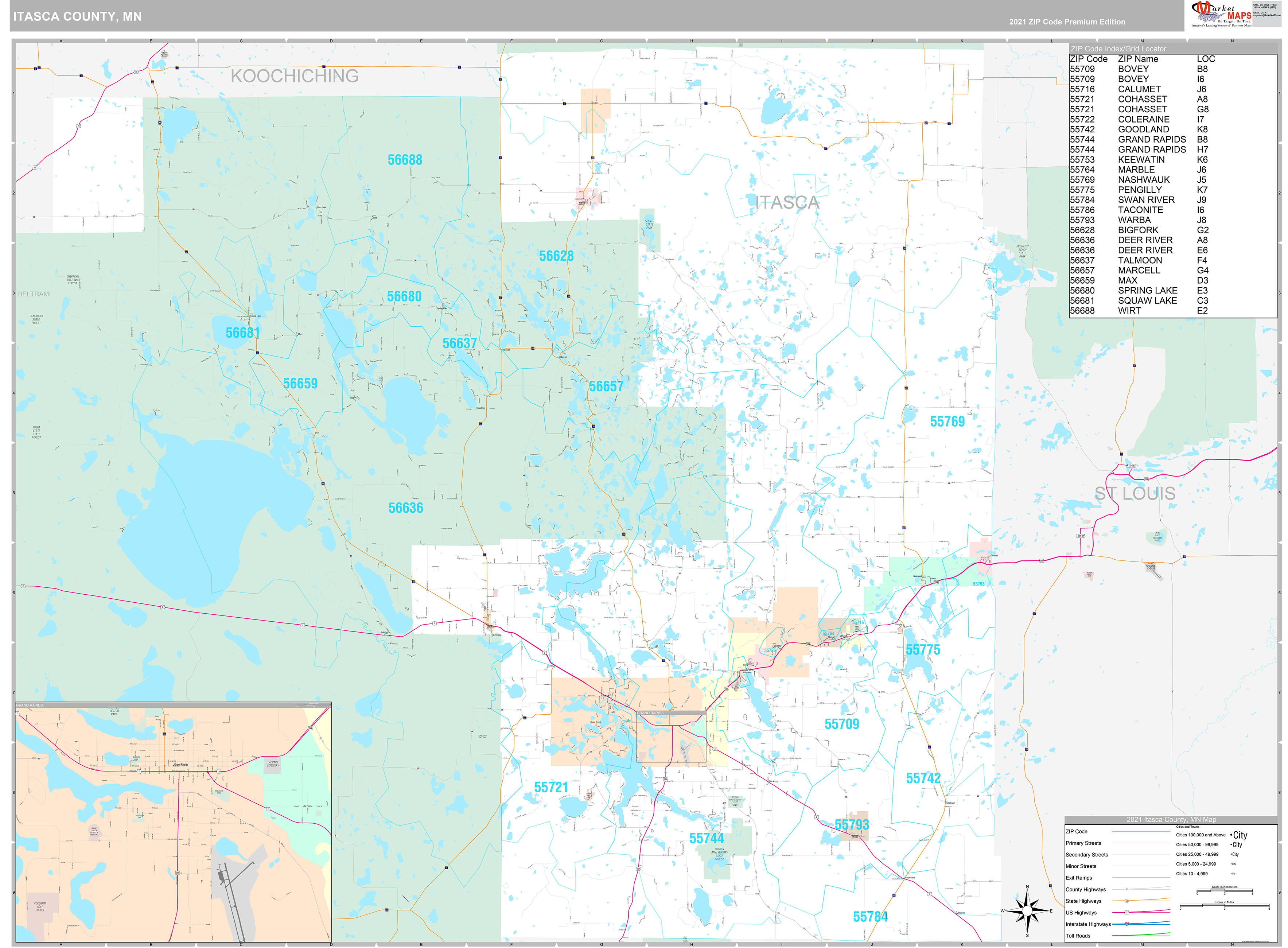Itasca County MN Wall Map Premium Style by MarketMAPS