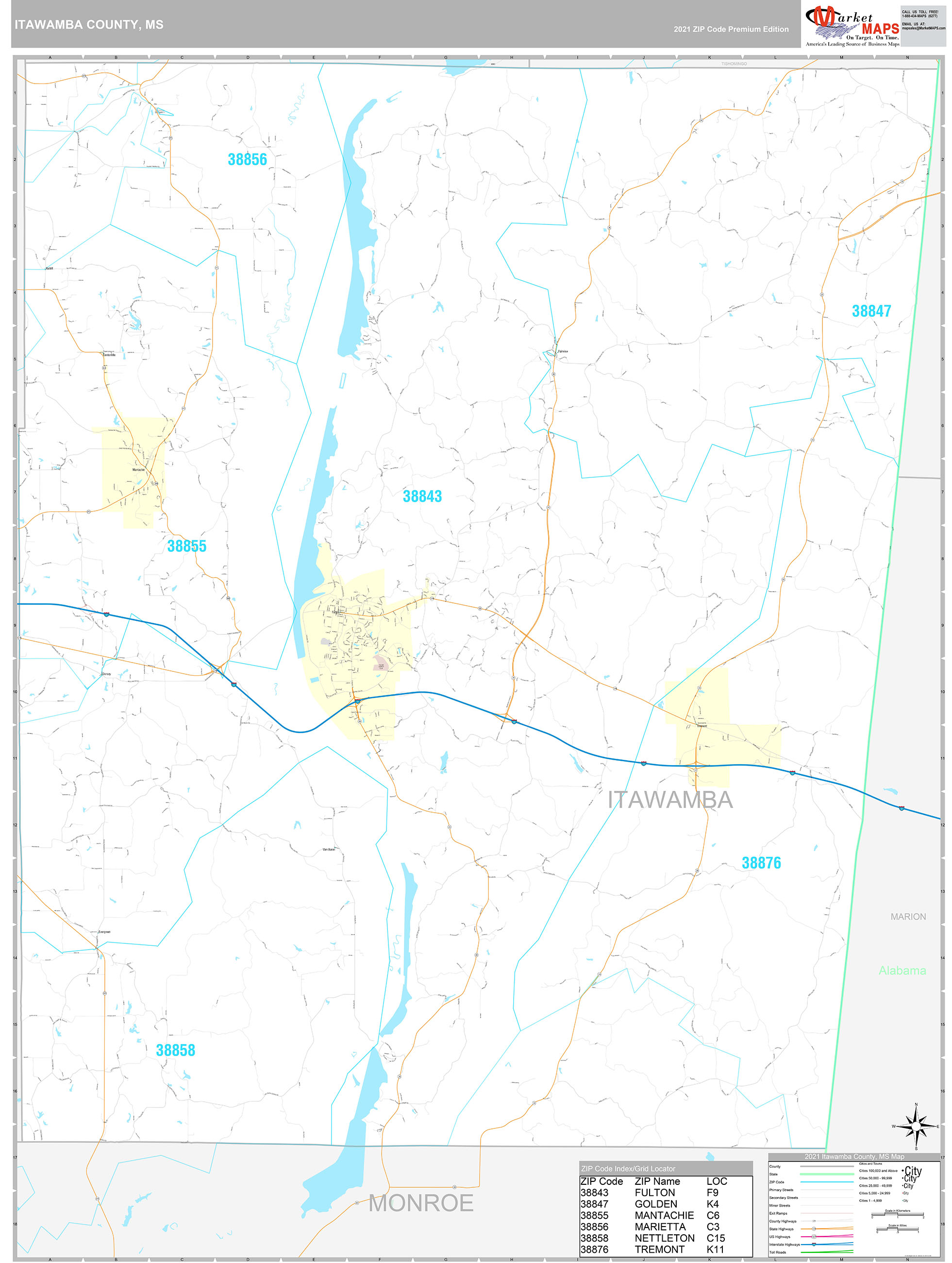 Itawamba County Ms Wall Map Premium Style By Marketmaps Mapsales 4131