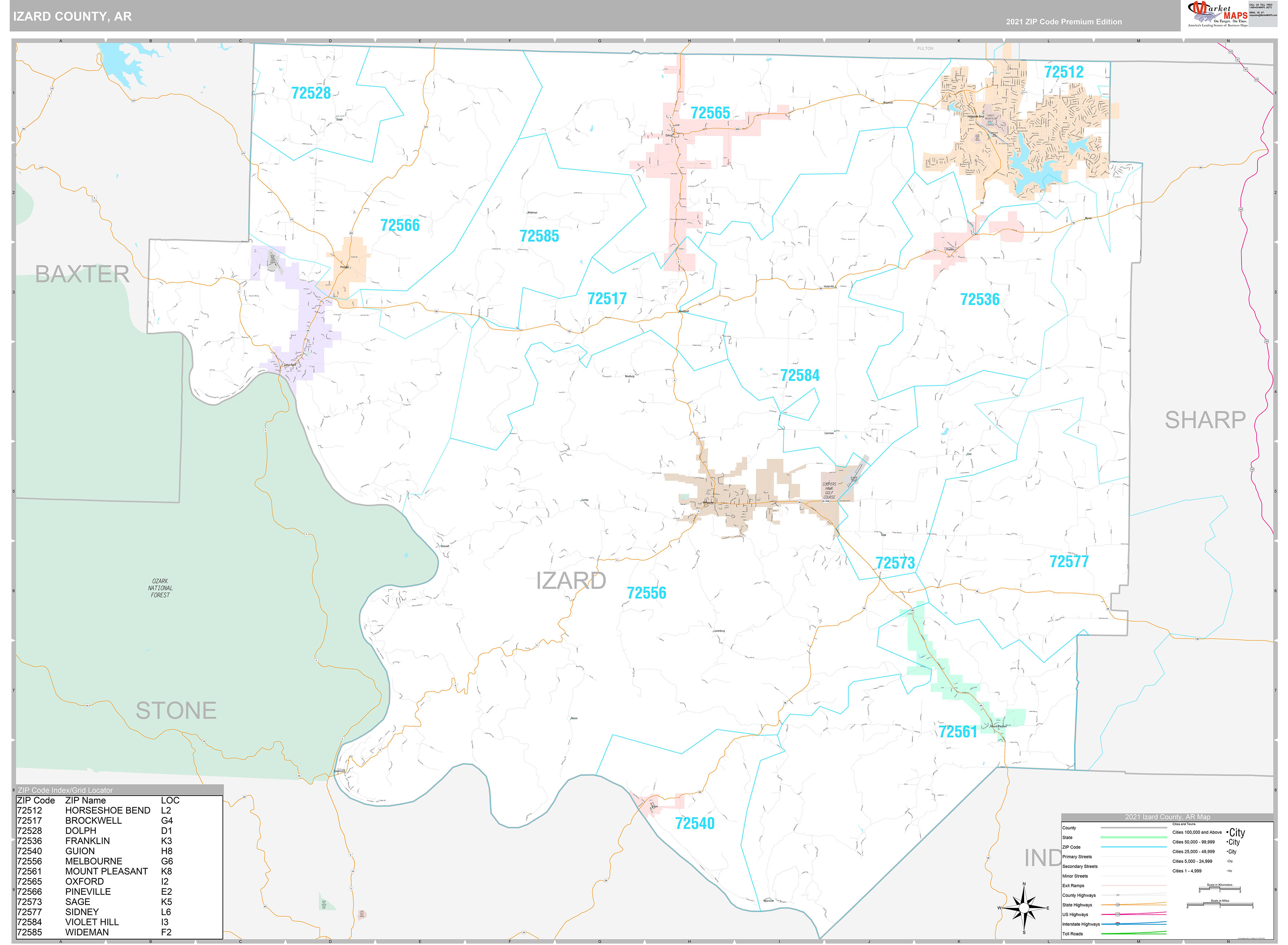 Izard County, AR Wall Map Premium Style by MarketMAPS - MapSales.com