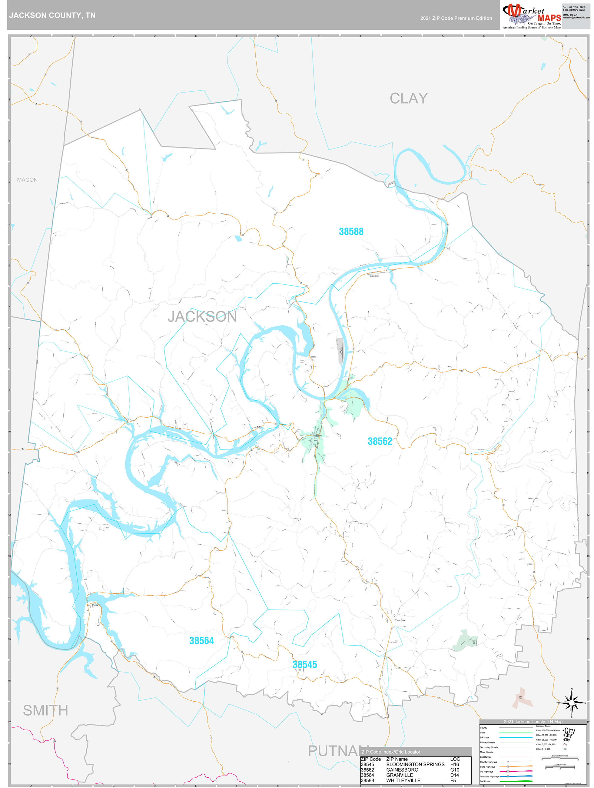 Jackson County, TN Wall Map Premium Style by MarketMAPS MapSales