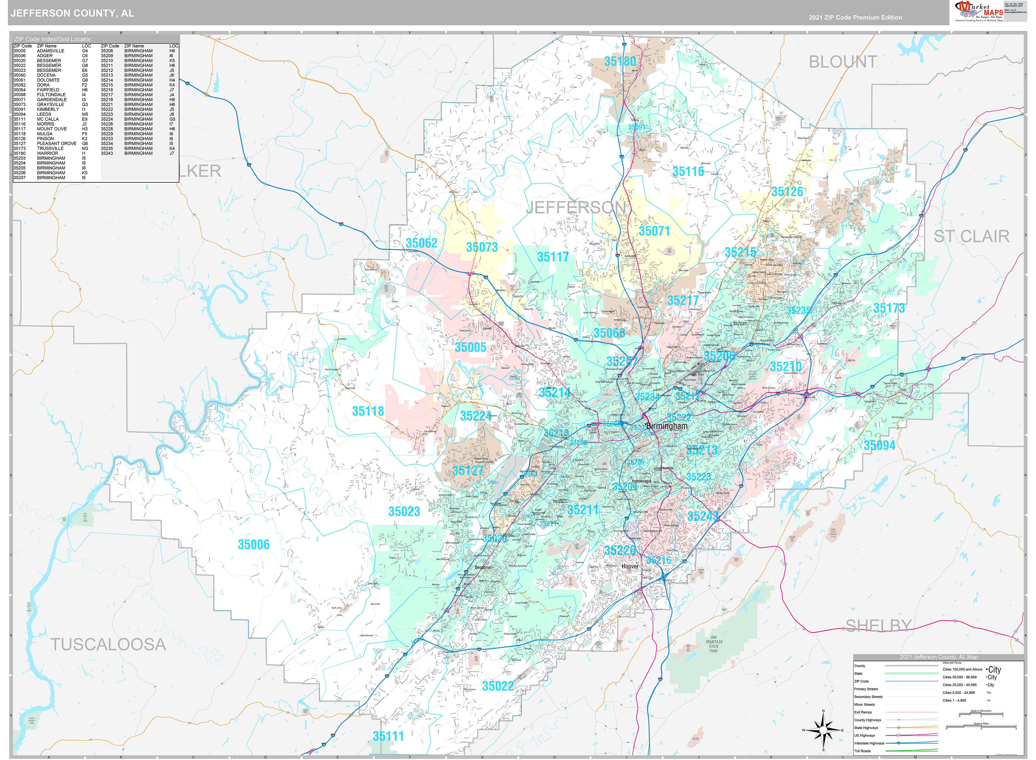 Jefferson County, AL Wall Map Premium Style by MarketMAPS MapSales