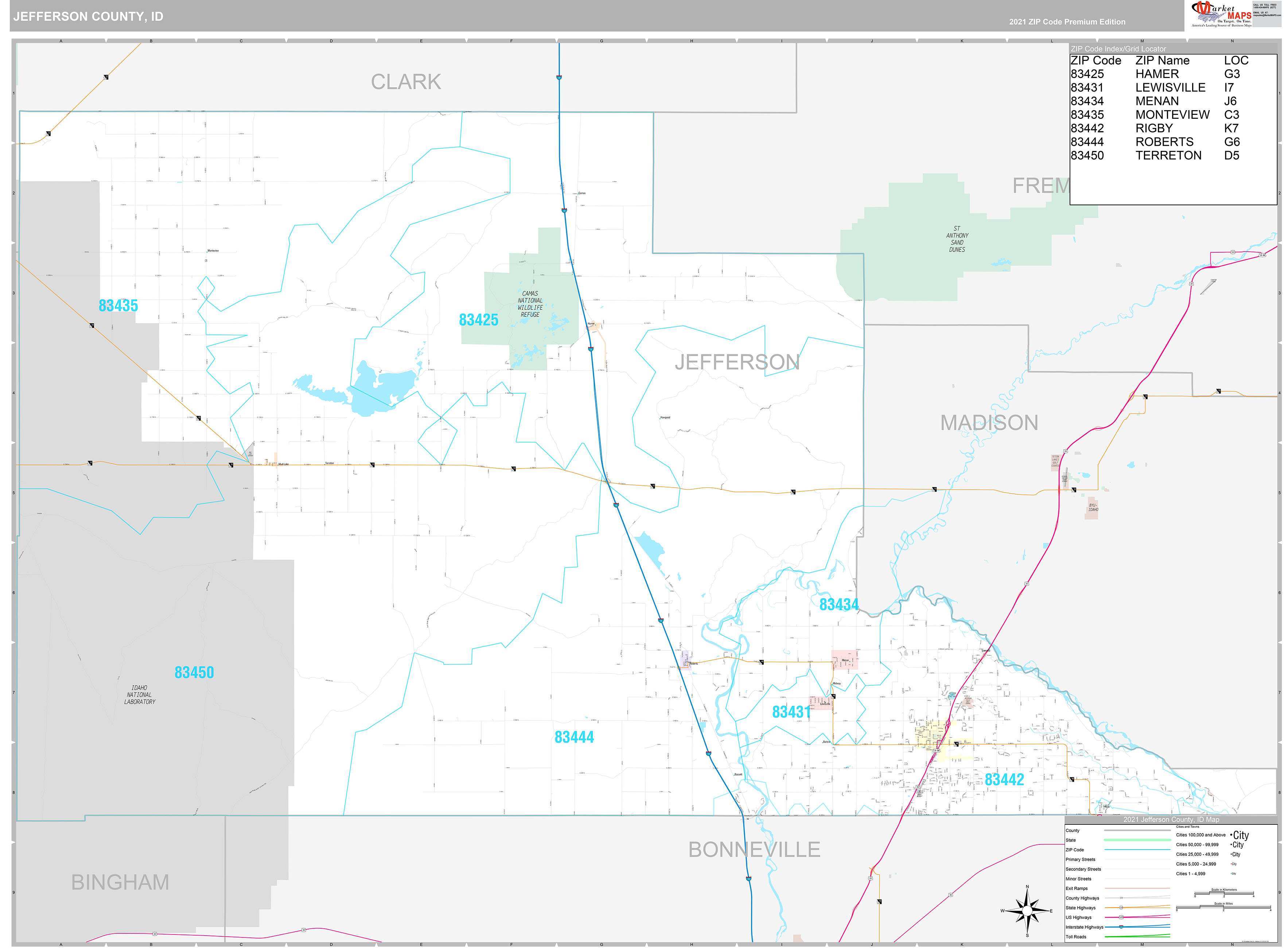 Jefferson County, ID Wall Map Premium Style by MarketMAPS MapSales