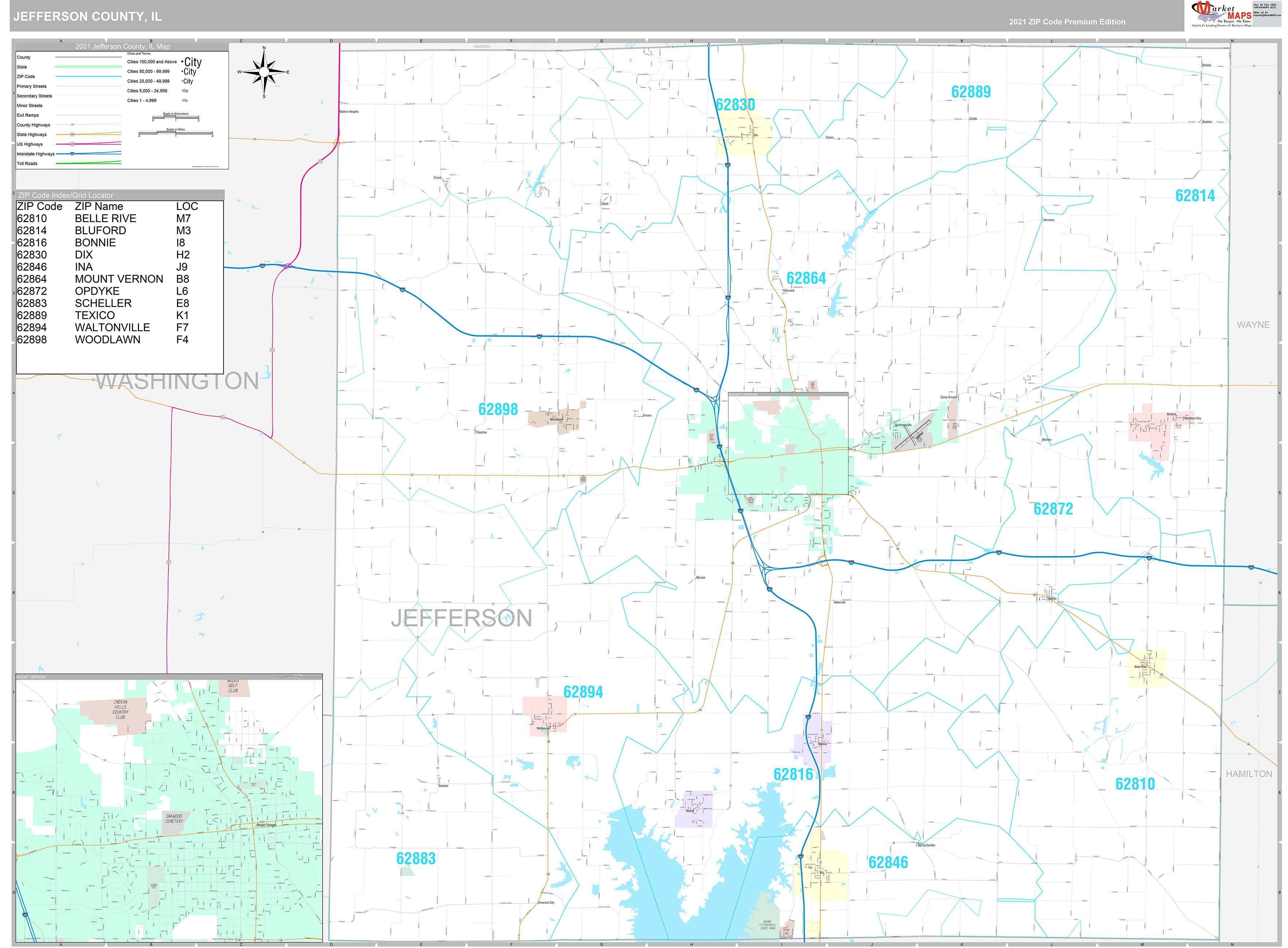 Jefferson County Il Wall Map Premium Style By Marketmaps Mapsales 3623