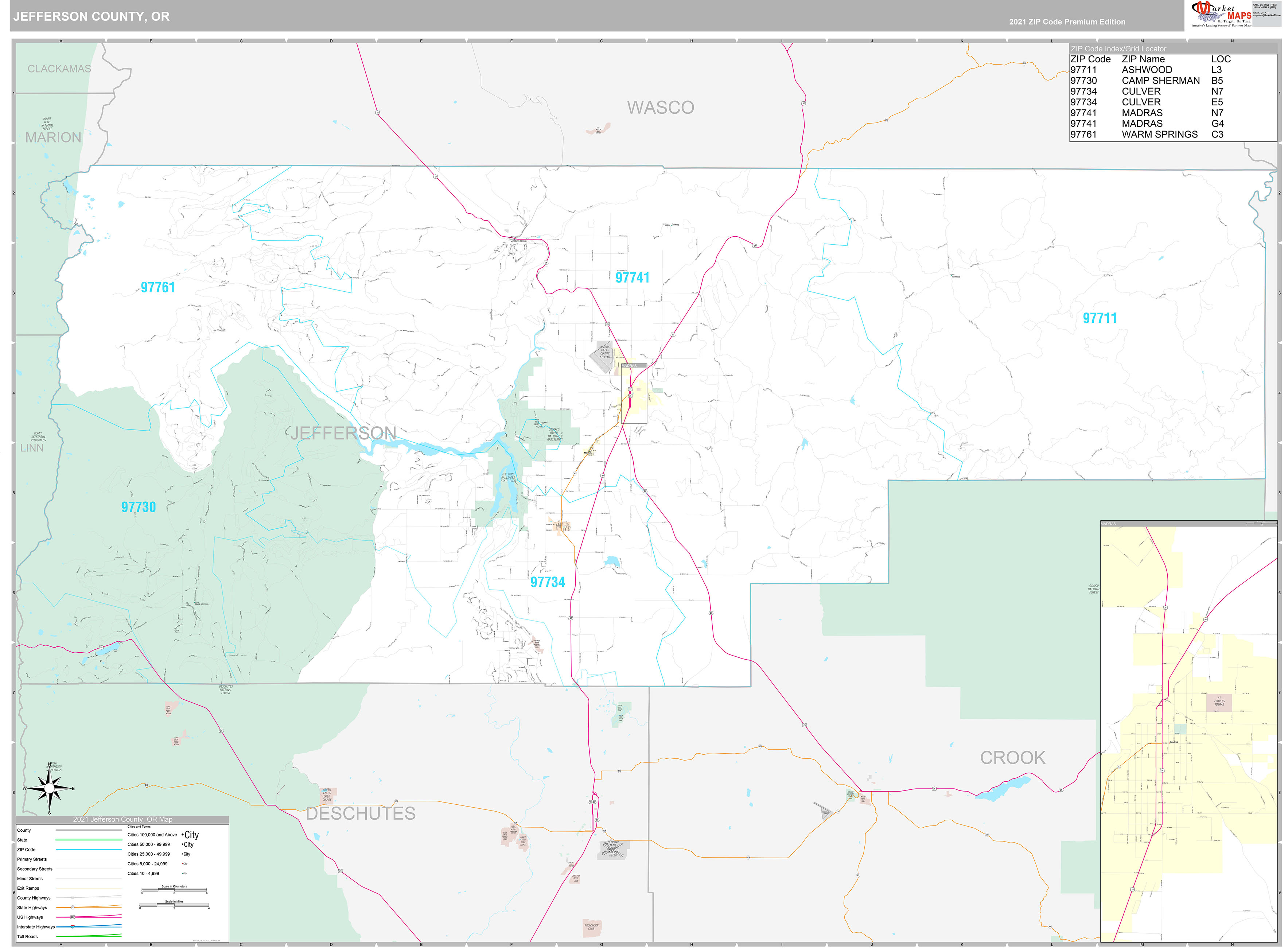 Jefferson County, OR Wall Map Premium Style by MarketMAPS MapSales