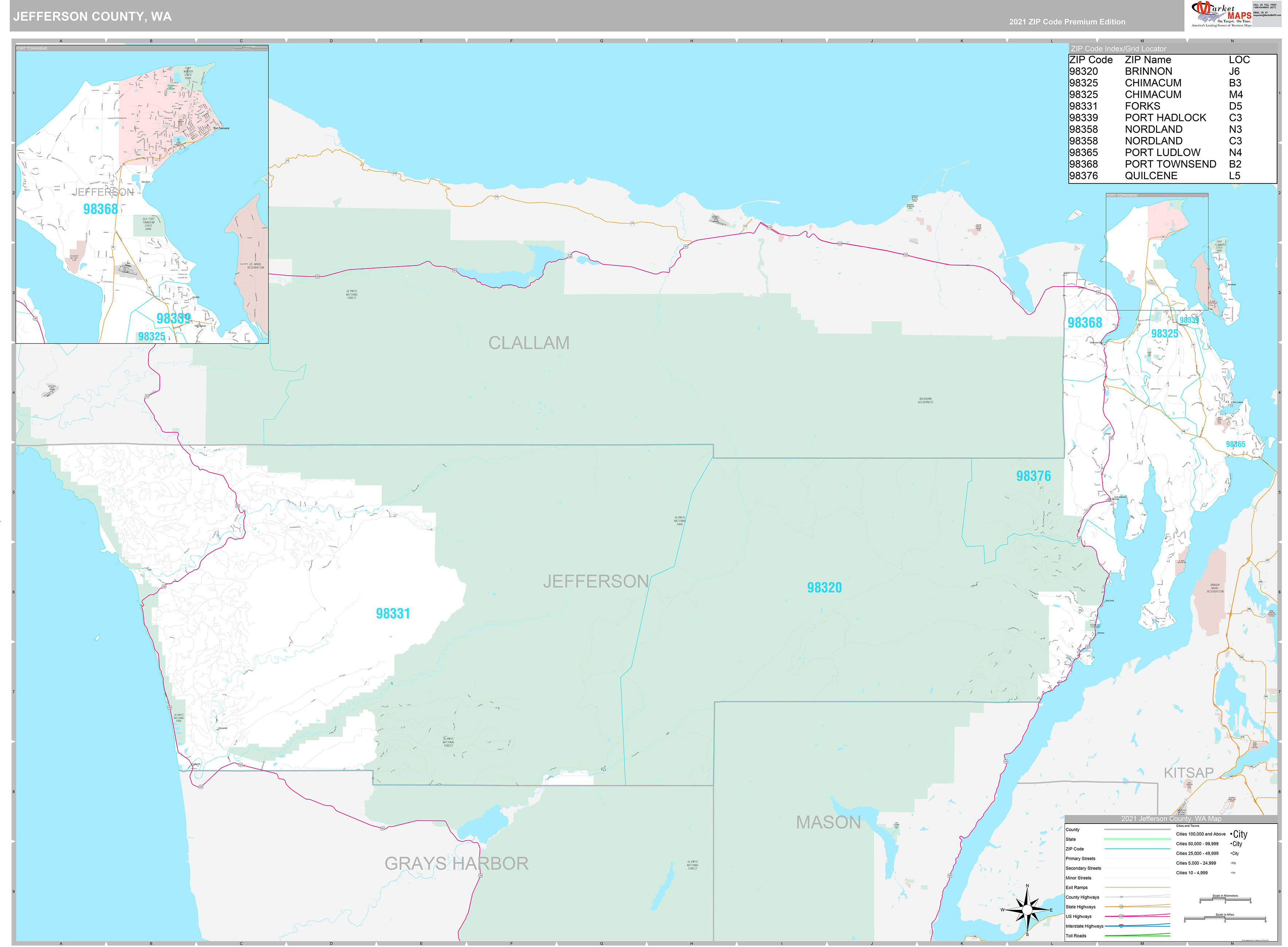 Jefferson County, WA Wall Map Premium Style by MarketMAPS