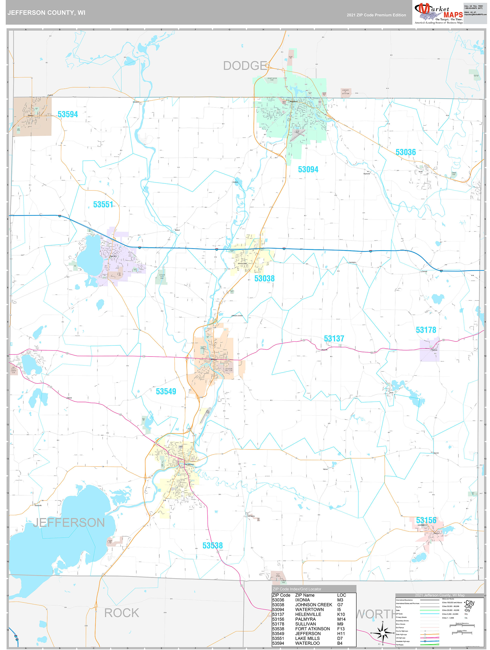 Jefferson County, WI Wall Map Premium Style by MarketMAPS
