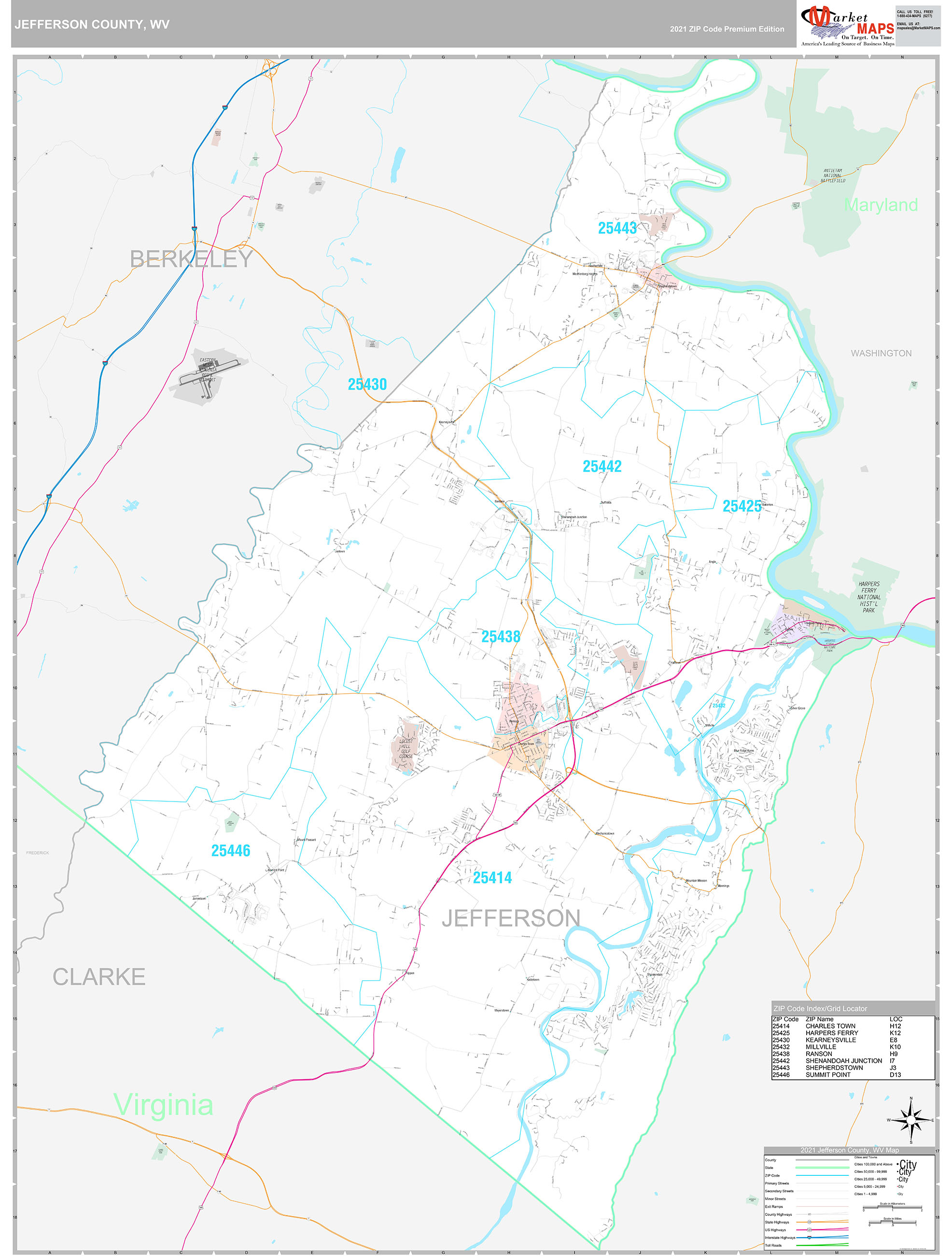 Jefferson County WV Wall Map Premium Style by MarketMAPS