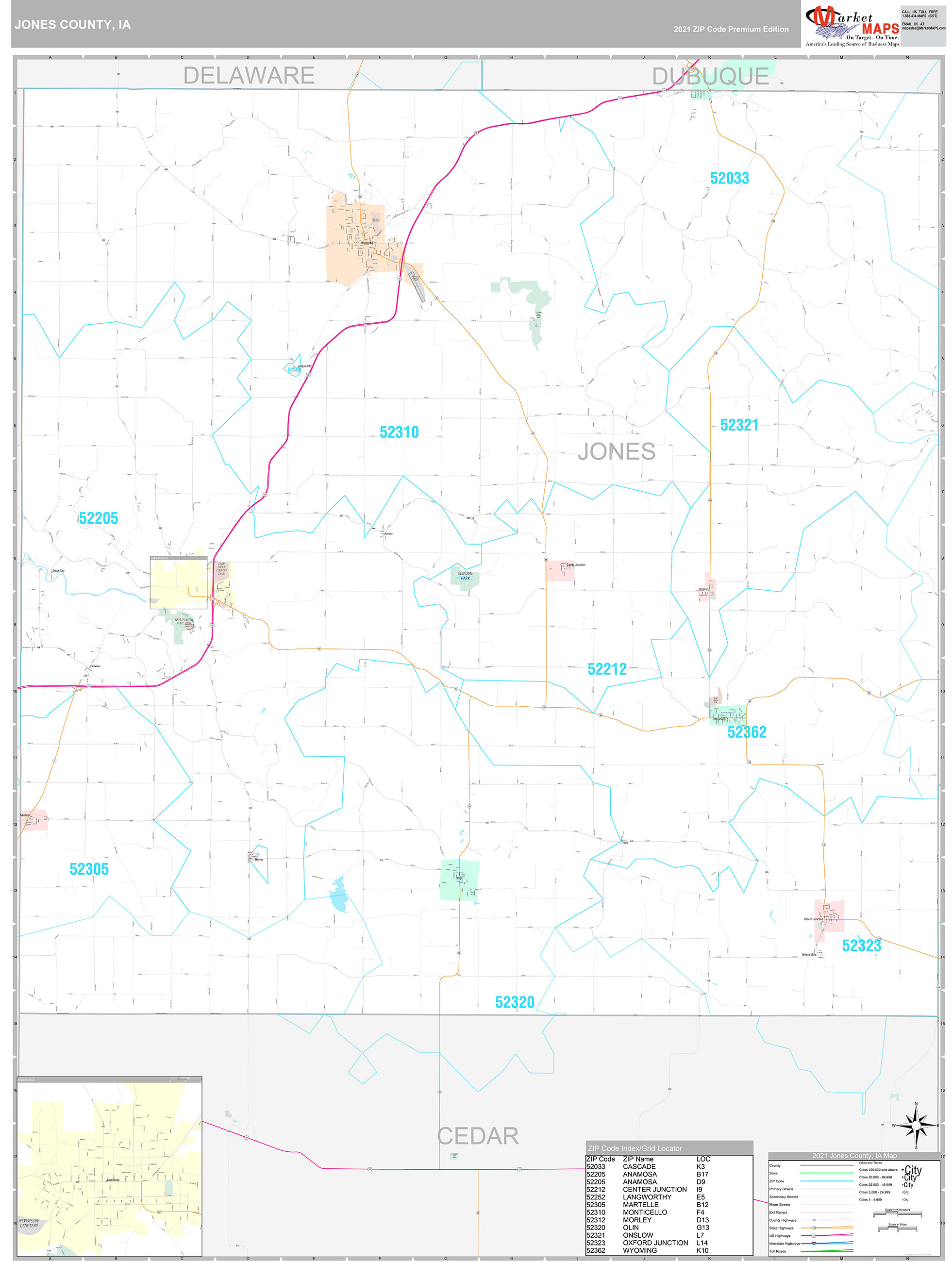 Jones County, IA Wall Map Premium Style by MarketMAPS - MapSales